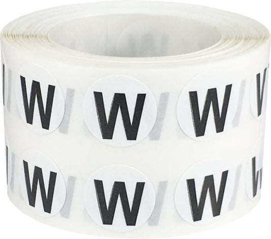Letter W Inventory Labels .5 Inch Round Circle Dots 1,000 Adhesive Stickers