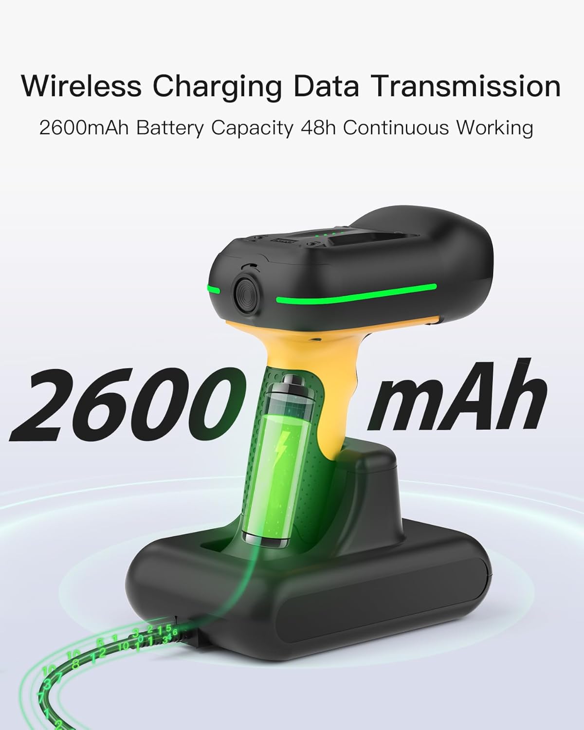 Inateck Industrial Barcode Scanner Wireless, 2D QR Code Scanner with Smart Charging Stand, IP67 Waterproof and Dustproof, Barcode Reader with 2600mAh Battery，Handscanner with App & SDK, BCST-75S