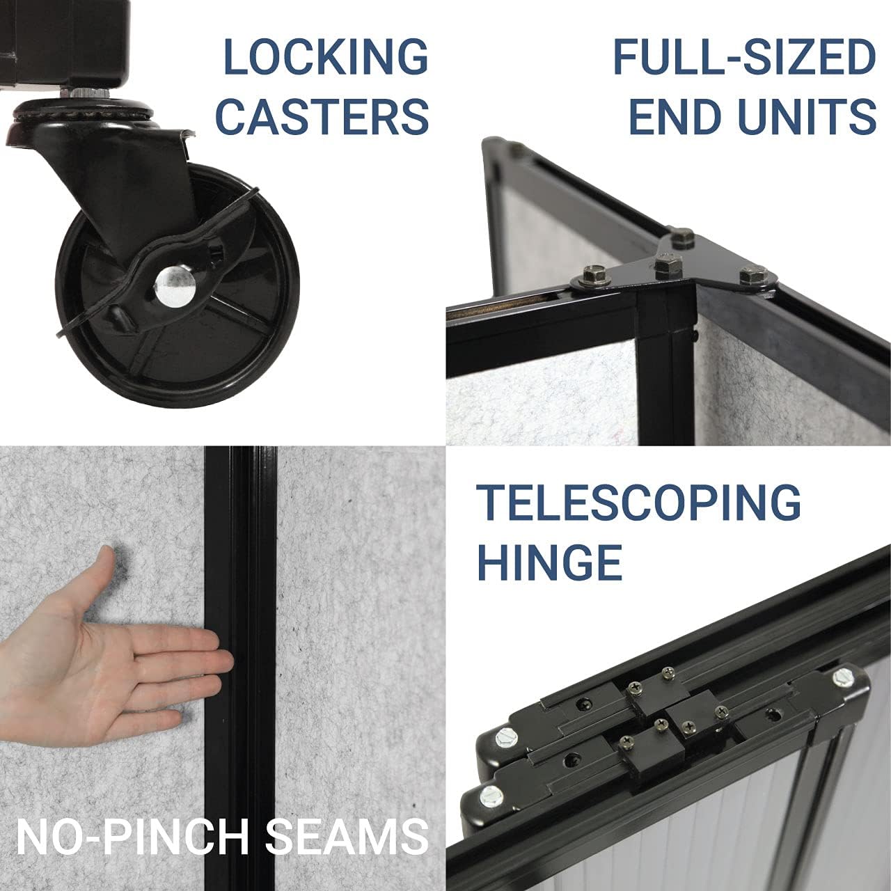 Versare Straightwall Sliding Portable Wall Partition | Freestanding Office Dividers | Locking Wheels | Temporary Room Separator | 11'3'' Wide x 4' Tall Black Fabric Panels