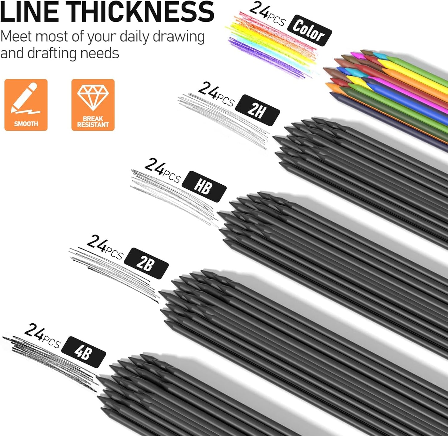 Four Candies 3PCS 2MM Mechanical Pencils with case, Artist Led Pencil Metal Lead Holder with 120 Graphite Lead Refills(HB 2H 2B 4B Color), 4 Erasers, Sharpener, Drafting Pencil for Drawing, Sketching