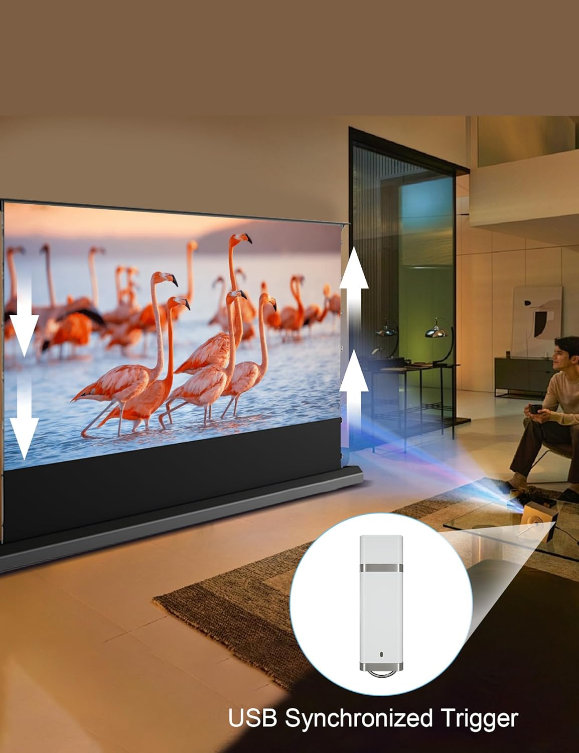 IN&VI Fresnel Motorized Floor Rising Projector Screen for Long/Standard Projector,Motorized Projector Screen 4K/8K Ultra HD 3D Active,ALR Movie Screen for Home Theater,95% Ambient Light Rejecting
