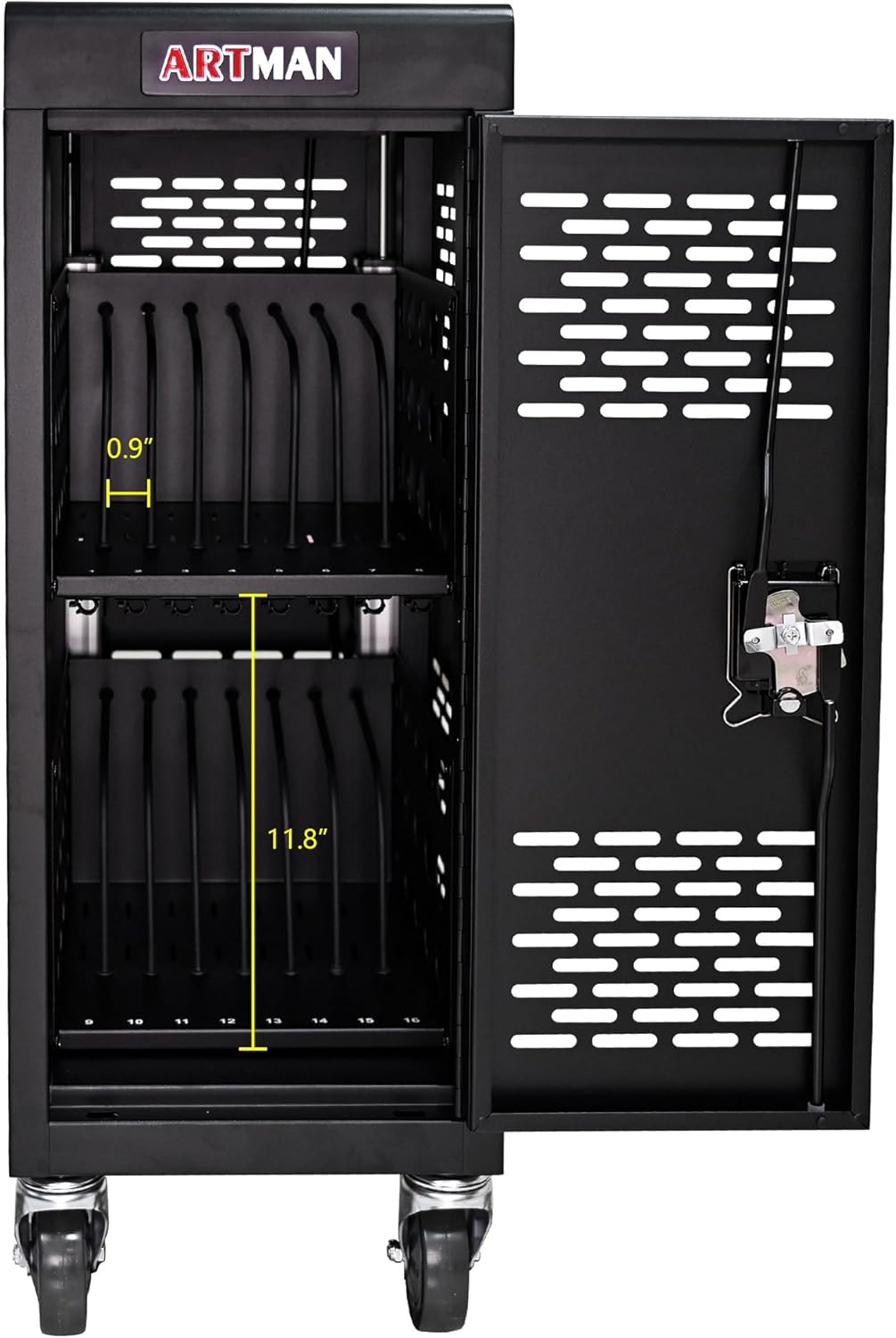16 Device Mobile Charging Station for Laptops/Tablets/iPads/Chromebooks,16 Bay Lockable Charging Cabinet with Cable Management & Power Strip Included, Laptop & Tablet Storage Carts,Easy Assembly