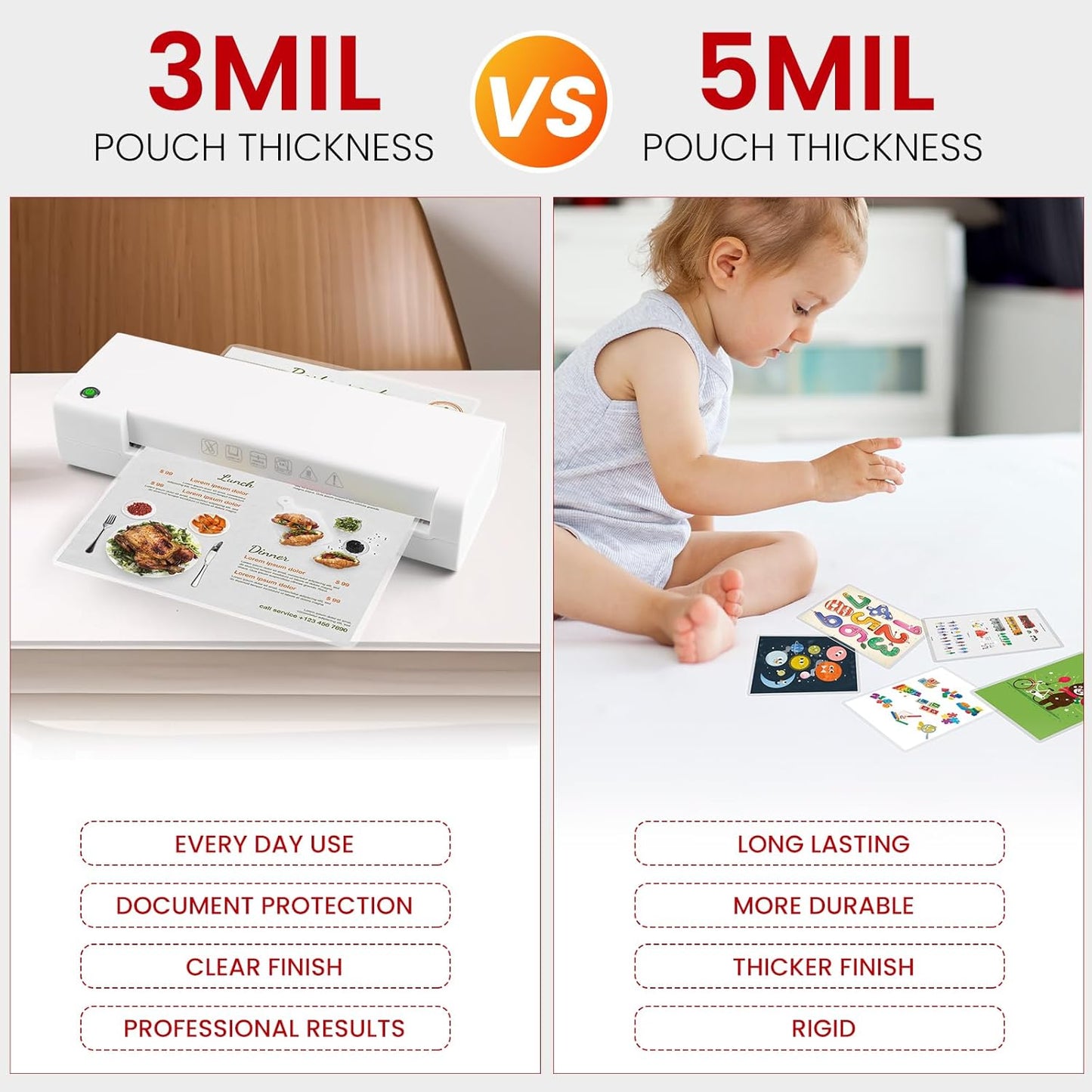 CAREGY 200 Count Thermal Laminating Pouches,5Mil,Hold 2 x 3.5 inch Business Card Laminate Pouches for Laminator, Clear Lamination Paper Protection 2.3 x 3.7 inch, Round Corner, Home & Office