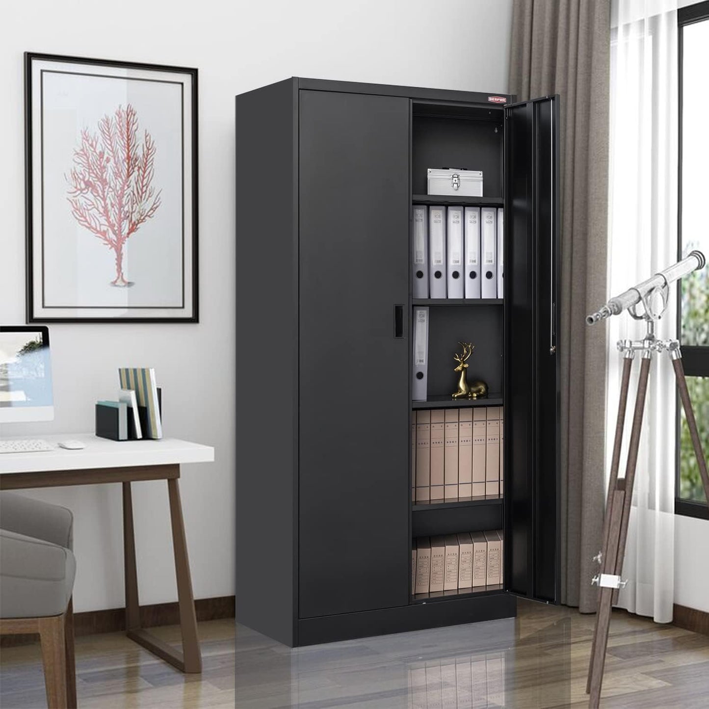 BESFUR Metal Storage Cabinet, 72" H x 36" W x 18" D Garage Storage Cabinet, Adjustable Shelves and Locking Doors for Office, School, Garage - Black