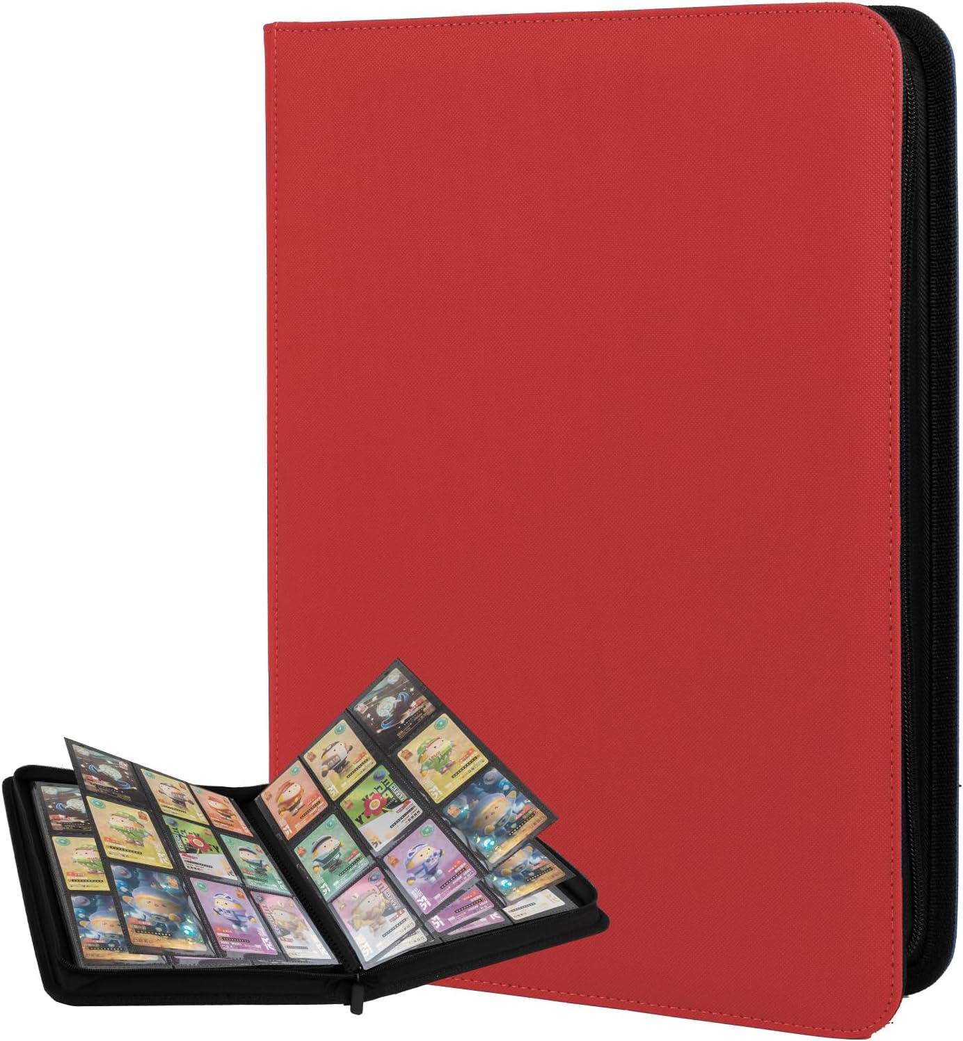Trading Card Binder 9 Pocket with Zipper, Fvxldcz PU Cover Card Collection Binder 540 Cards Sleek Side-Loading Card Album, Sturdy Card Collection Folder for TCG, MTG, Yugioh, Sport Cards (Red)