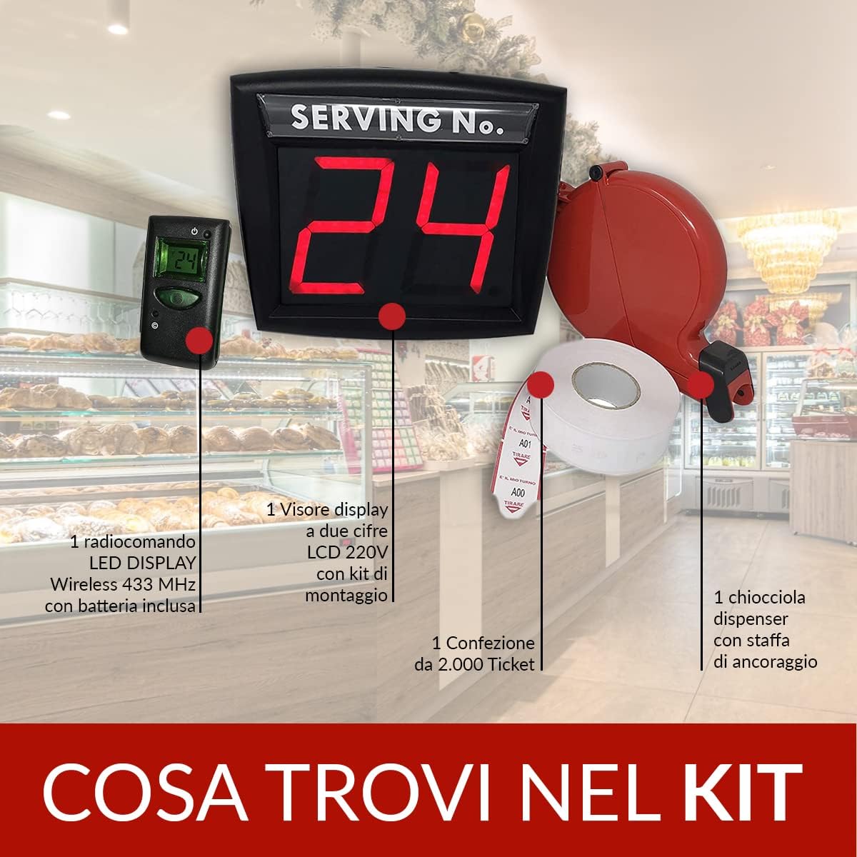 Take A Number System by 2 Digits (Red) - Complete System with Wireless Radiocontrol