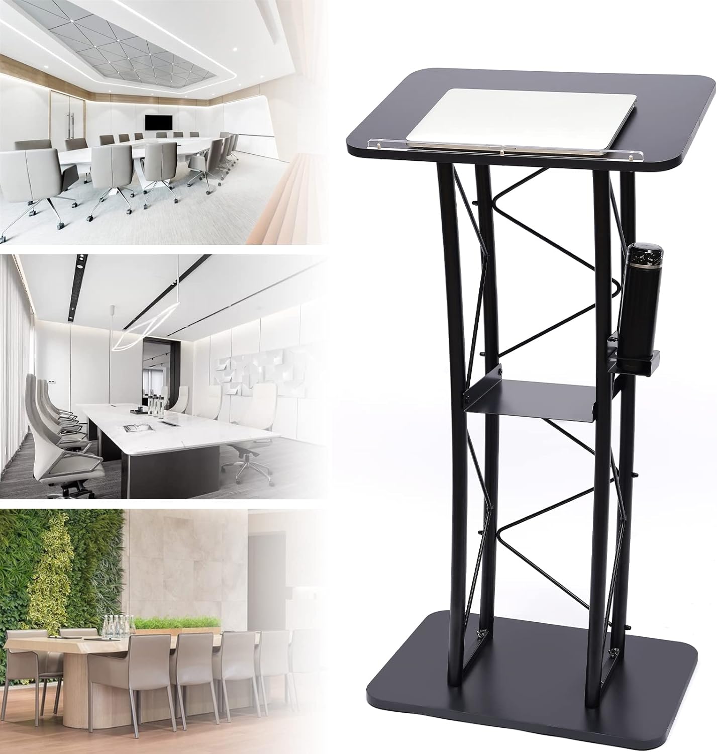 YIYIBYUS Curved Podium Stand Metal Black Pulpit Lectern for Speeches, Opening Ceremonies, Celebrations and Other Occasions 1.2m Height,Countertop Size 60x40cm,Easy Assembly Required