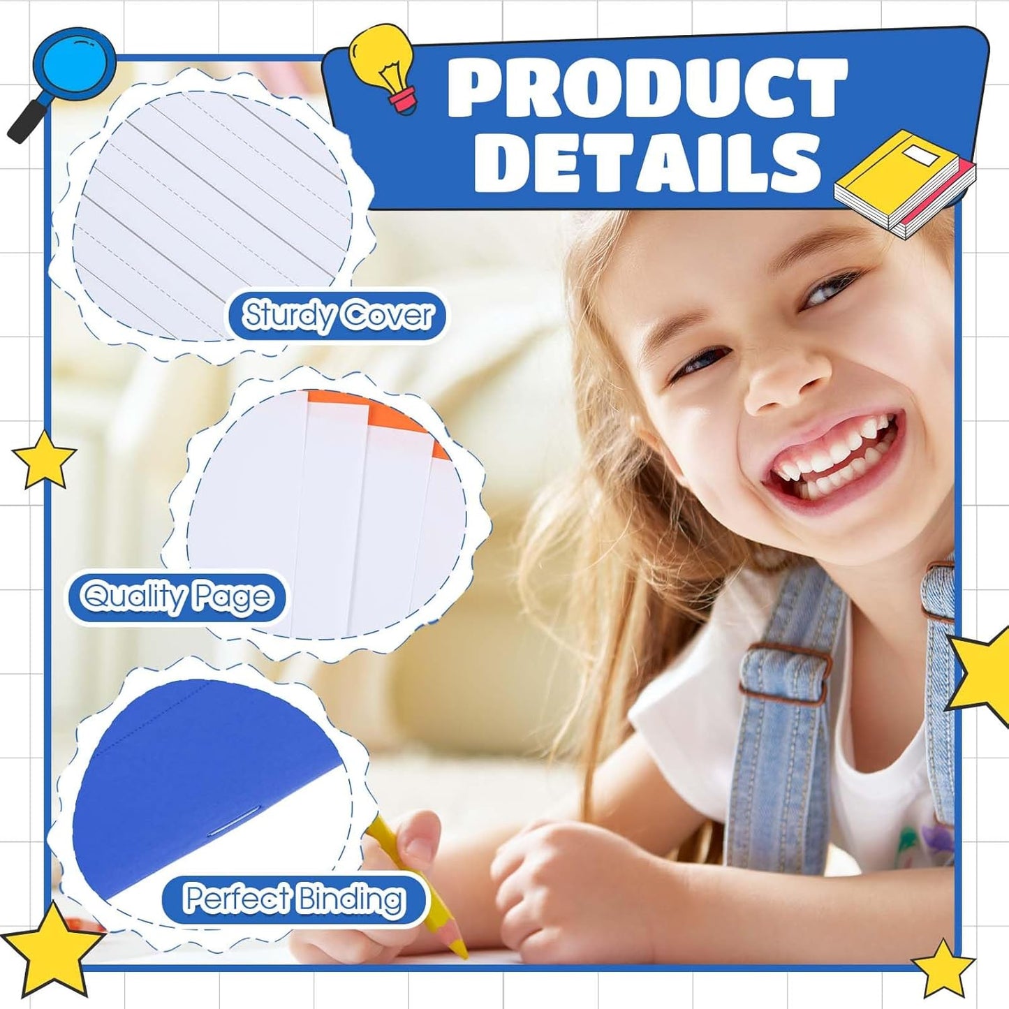 Henoyso 6 Pcs Primary Composition Notebook K-2 9 3/4 x 7 1/2 Inch Primary Journal, Back to School Supplies, Bulk Blank Writing Book for Kid to Write Draw Journal 60 Page Notebooks (Blue)