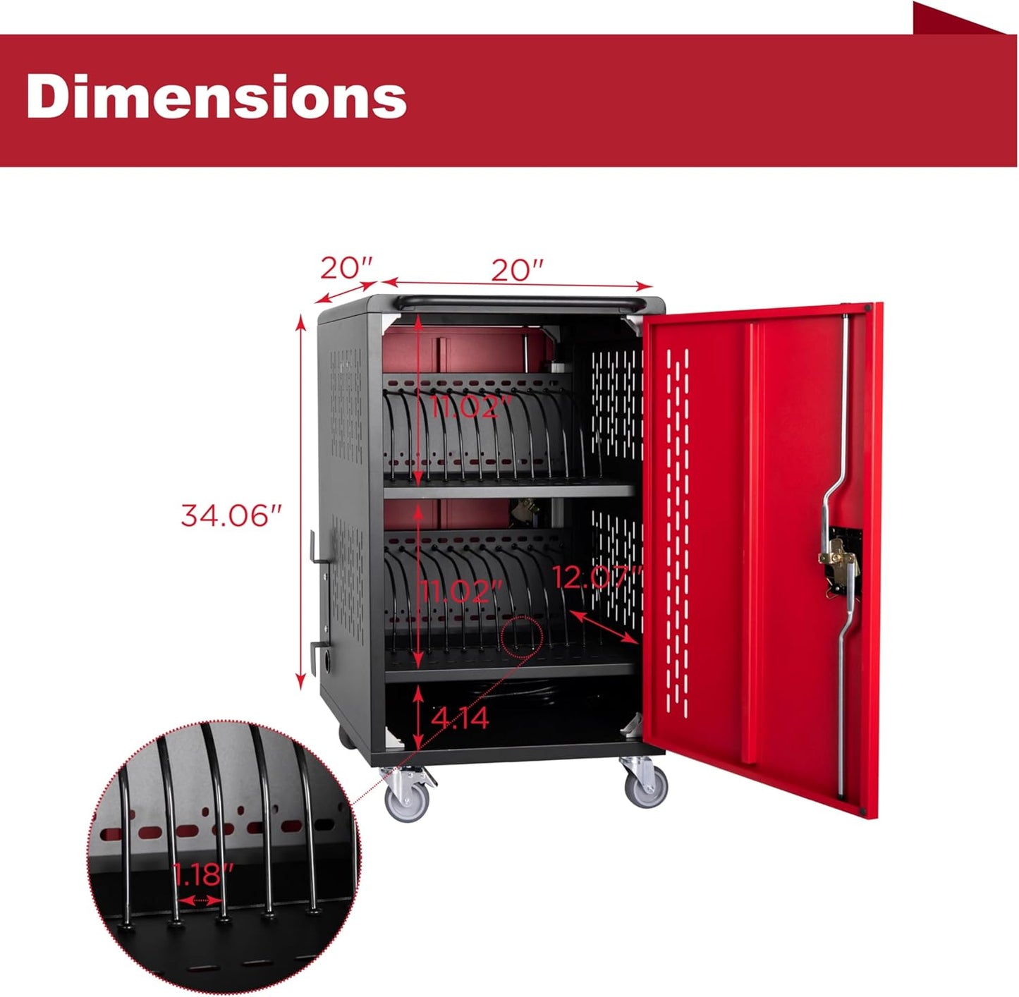 32 Device Mobile Charging Station for Laptops/Tablets/iPads/Chromebooks,32 Bay Lockable Charging Cabinet with Cable Management & Power Strip Included, School Charging Storage Carts,Easy Assembly