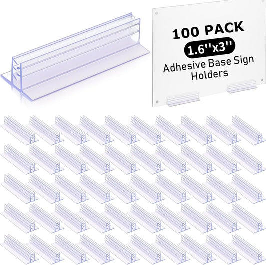 Fulmoon 100 Pcs Sign Holder, Adhesive Base Sign Holders Multiple Uses for Counters, Warehouses, Base Holders with Strong Adhesive (1.6 * 3in)