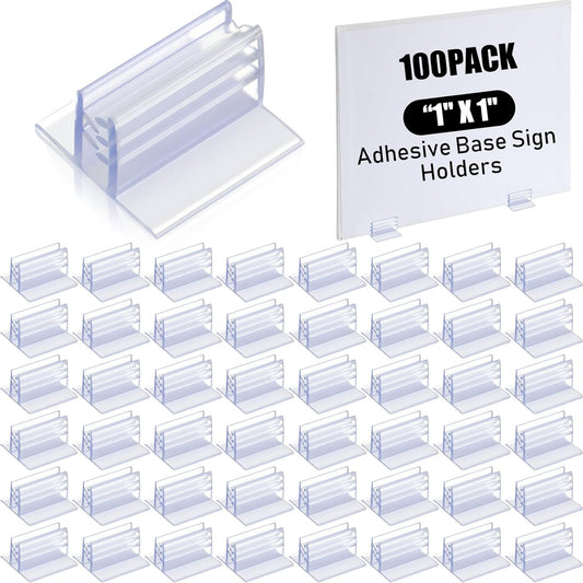 Fulmoon 100 Pcs Sign Holder, Adhesive Base Sign Holders Multiple Uses for Counters, Warehouses, Base Holders with Strong Adhesive (1*1in)