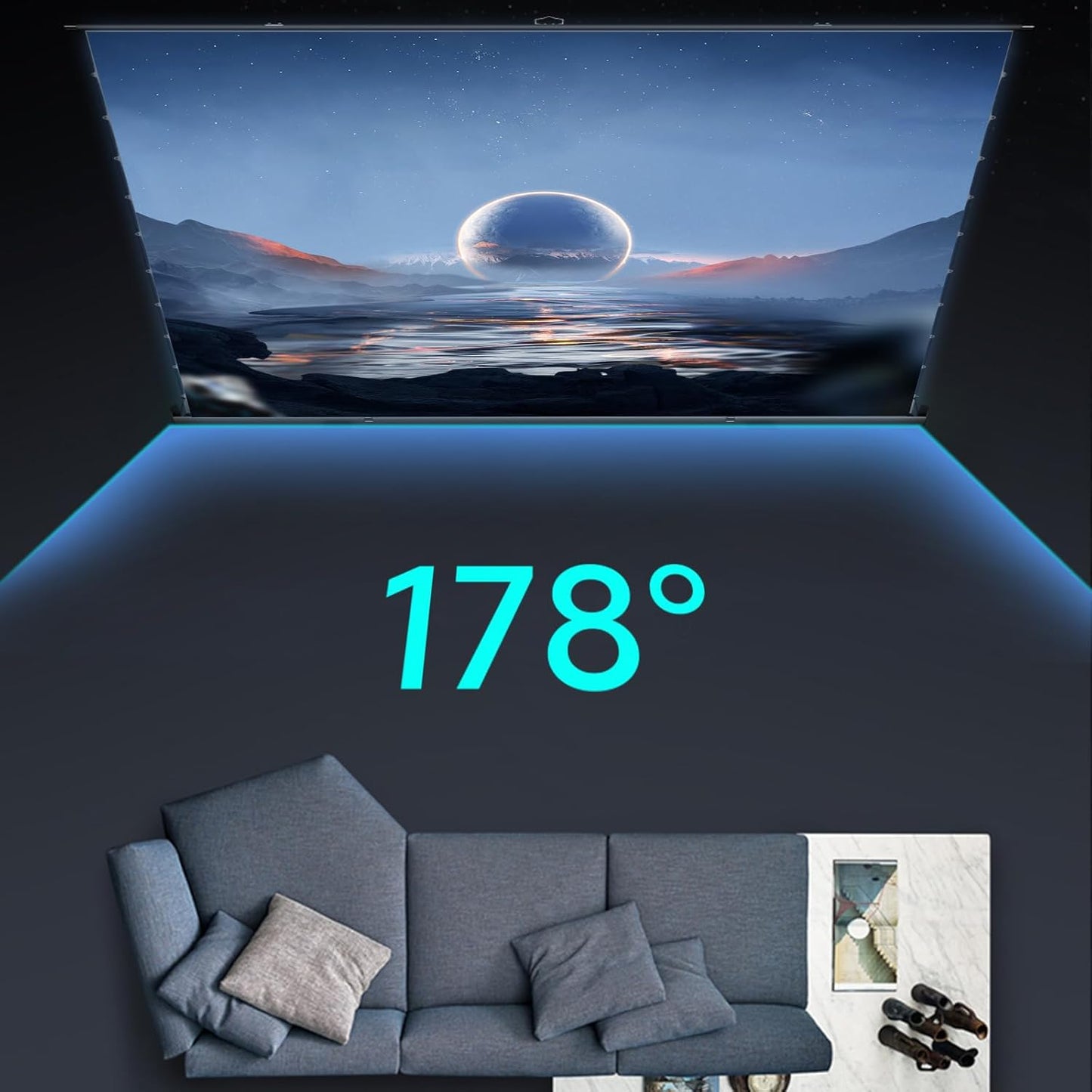 IN&VI Tab-Tension Portable ALR Manual Pull Up Projector Screen,Outdoor Projector Screen 100in 178°Viewing Angle Portable Movie Screen 3D/4K HD 16: 9 Wrinkle-Free Design for Backyard Night