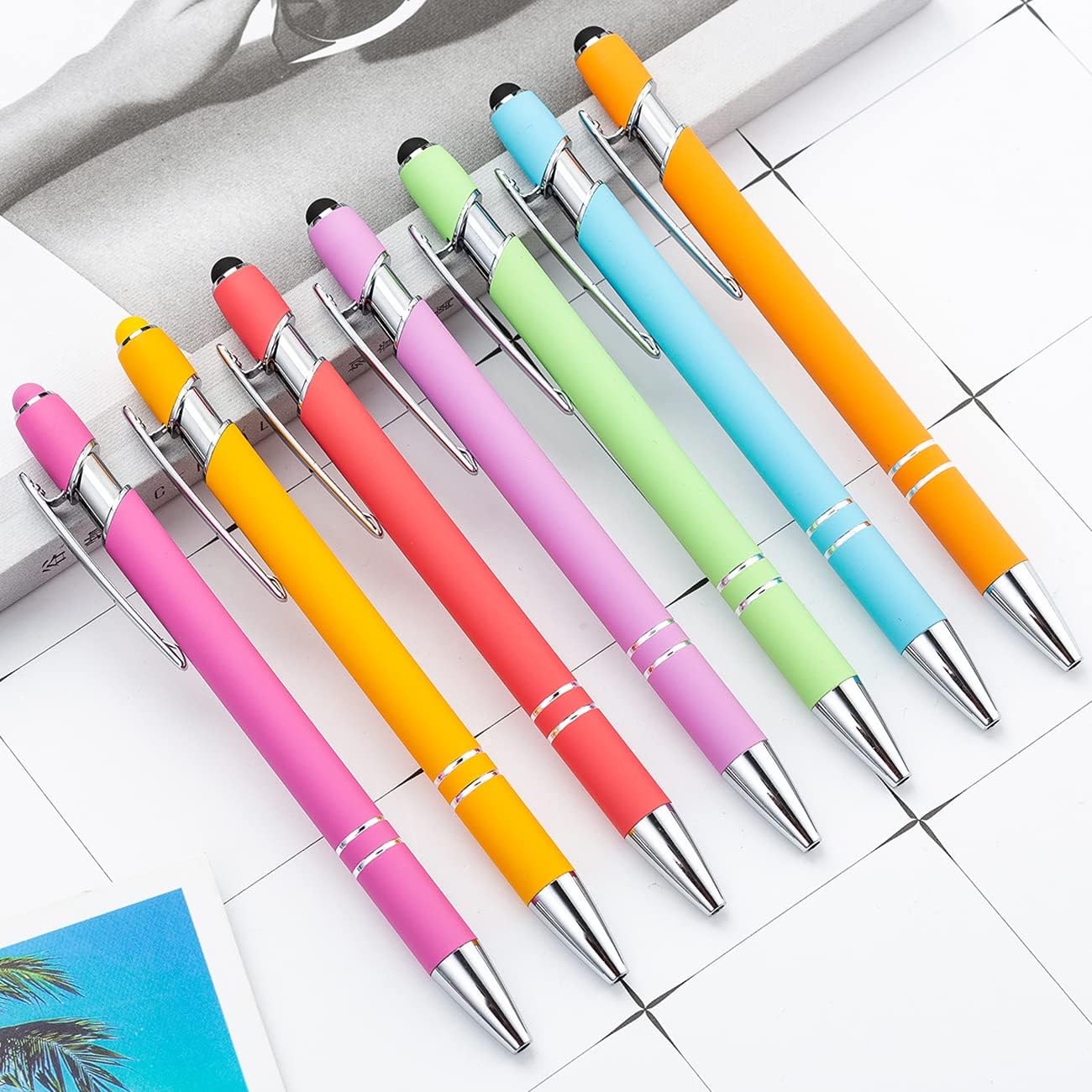 PASISIBICK 8 Pieces Ballpoint Pens with Stylus tip, 2-in-1 Stylus Retractable Ballpoint Pen, Metal Stylus Pen for Touch Screens, 1.0 mm Black Ink