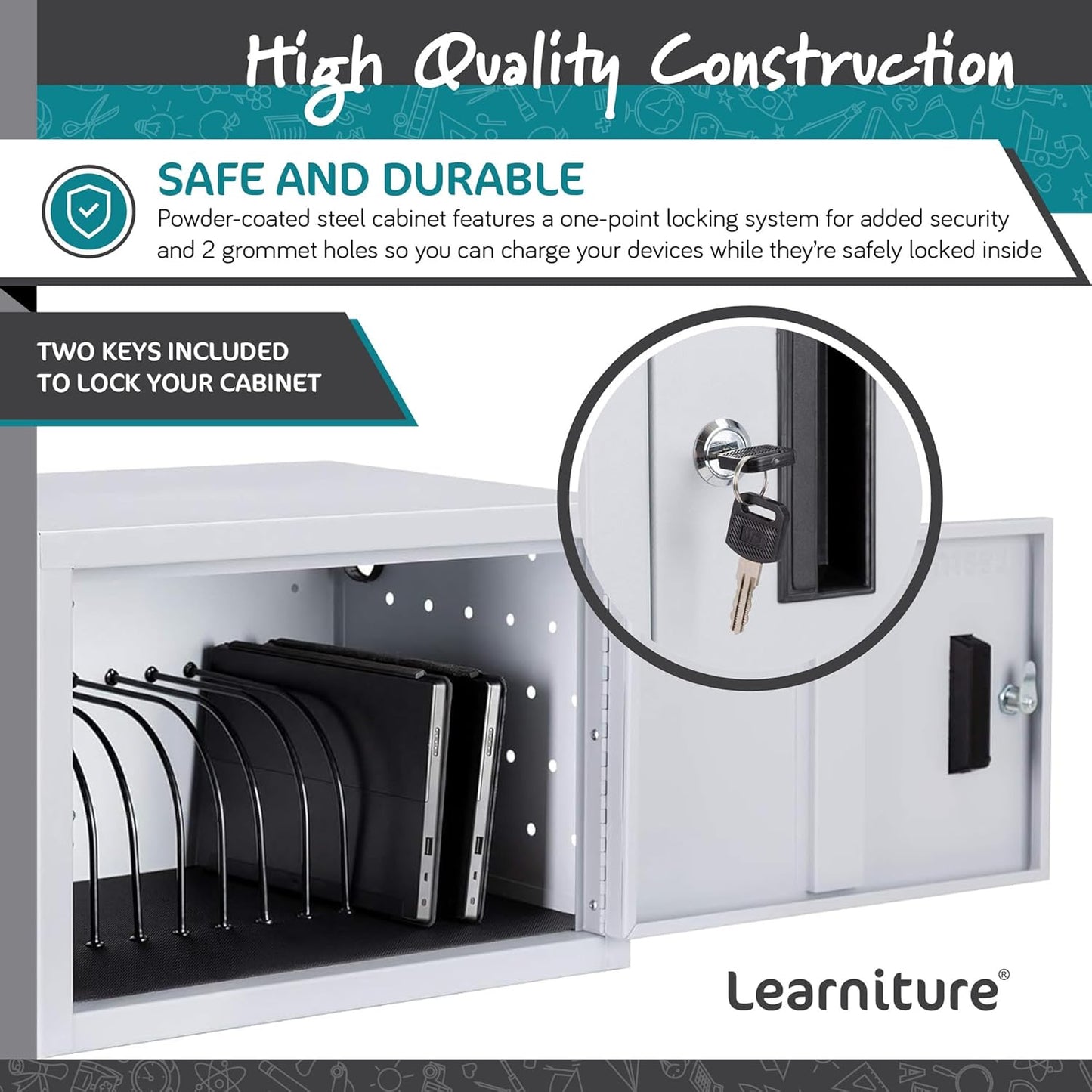 Learniture Structure Series 12-Device Charging Station for Laptops and Tablets, Wall-Mount Lockable Charging Cabinet for 12 Tablets/Chromebooks, Black