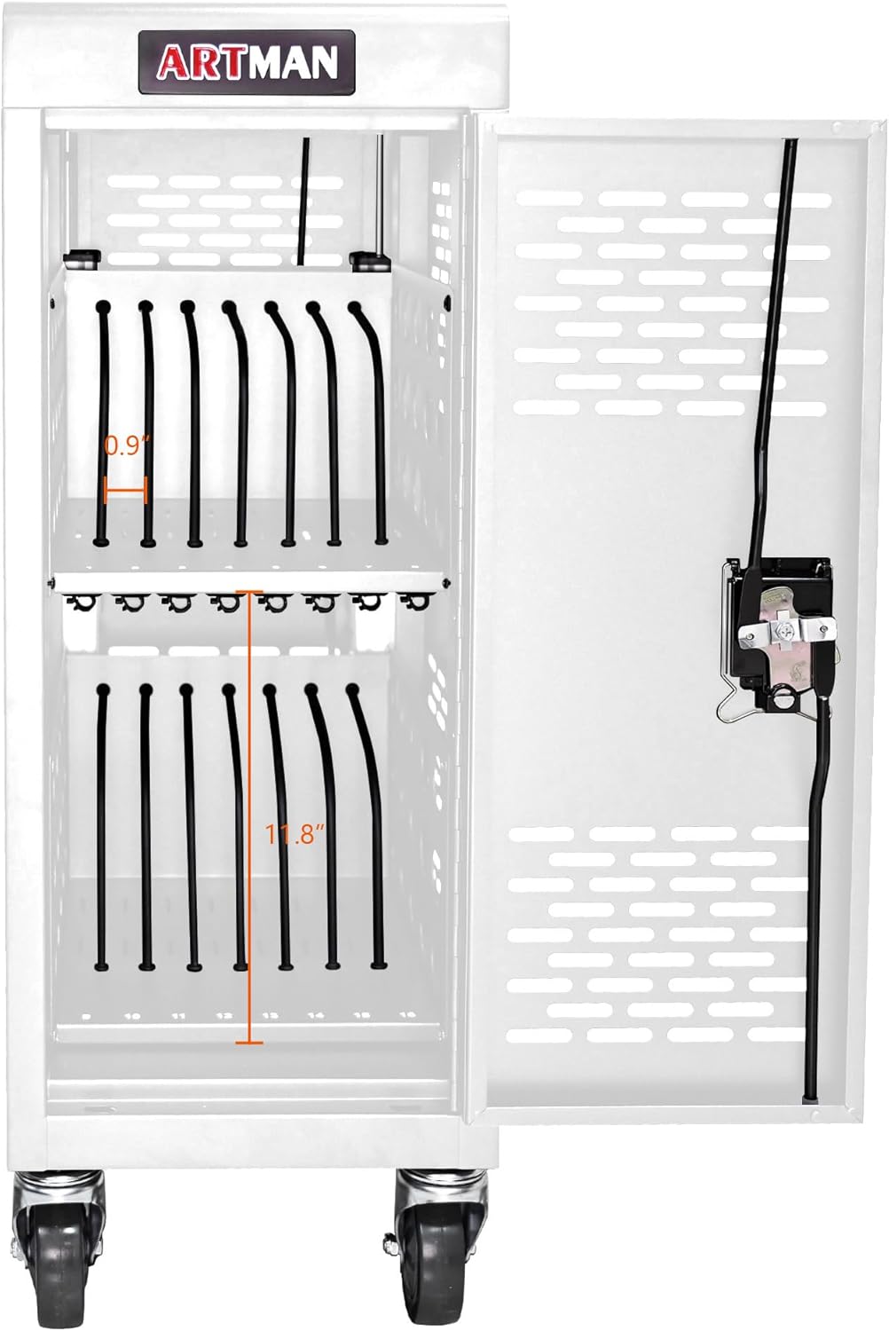 16 Device Mobile Charging Station for Laptops/Tablets/iPads/Chromebooks,16 Bay Lockable Charging Cabinet with Cable Management & Power Strip Included, Laptop & Tablet Storage Carts,Easy Assembly