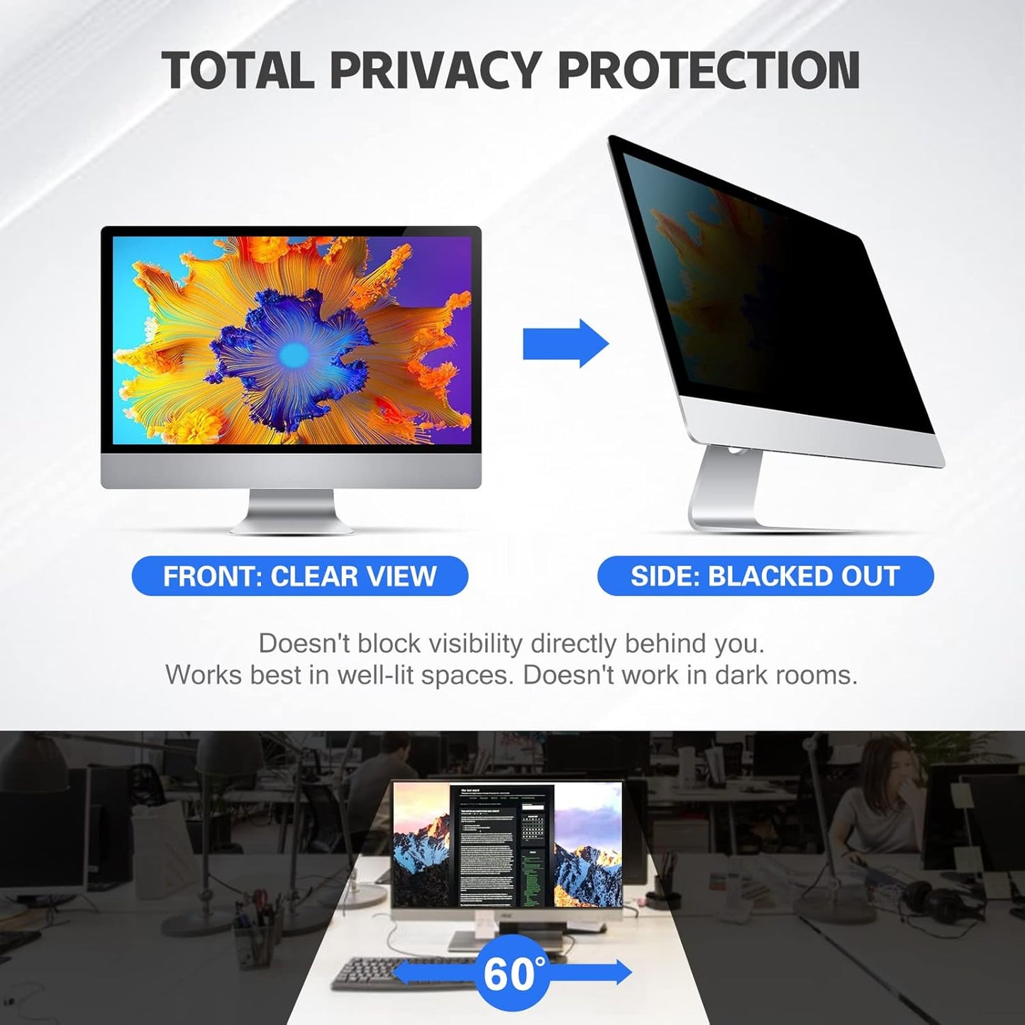 19.5" Computer Privacy Screen Filter for 16:9 Widescreen Monitors - Premium Anti-Glare Computer Screen Cover: Anti-Glare - Anti-Scratch - UV & Blue Light Screen Protector