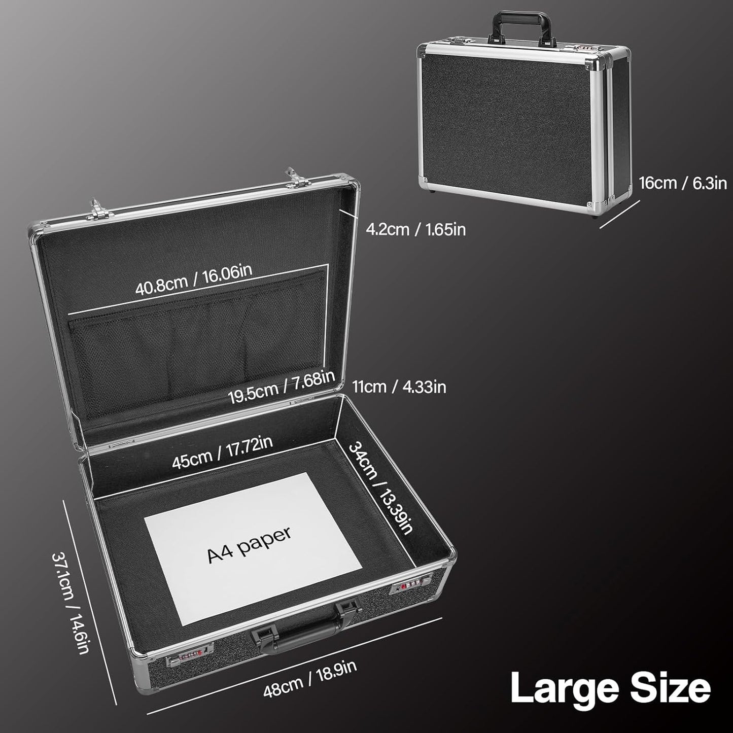 File Organizer Storage Box - 18.8 x 14.5 x 6.2 Inch X-Large, Portable Locking Storage Totes with Dual Combination Locks, Lock Boxes for Personal Items, Cash, Briefcase - Black