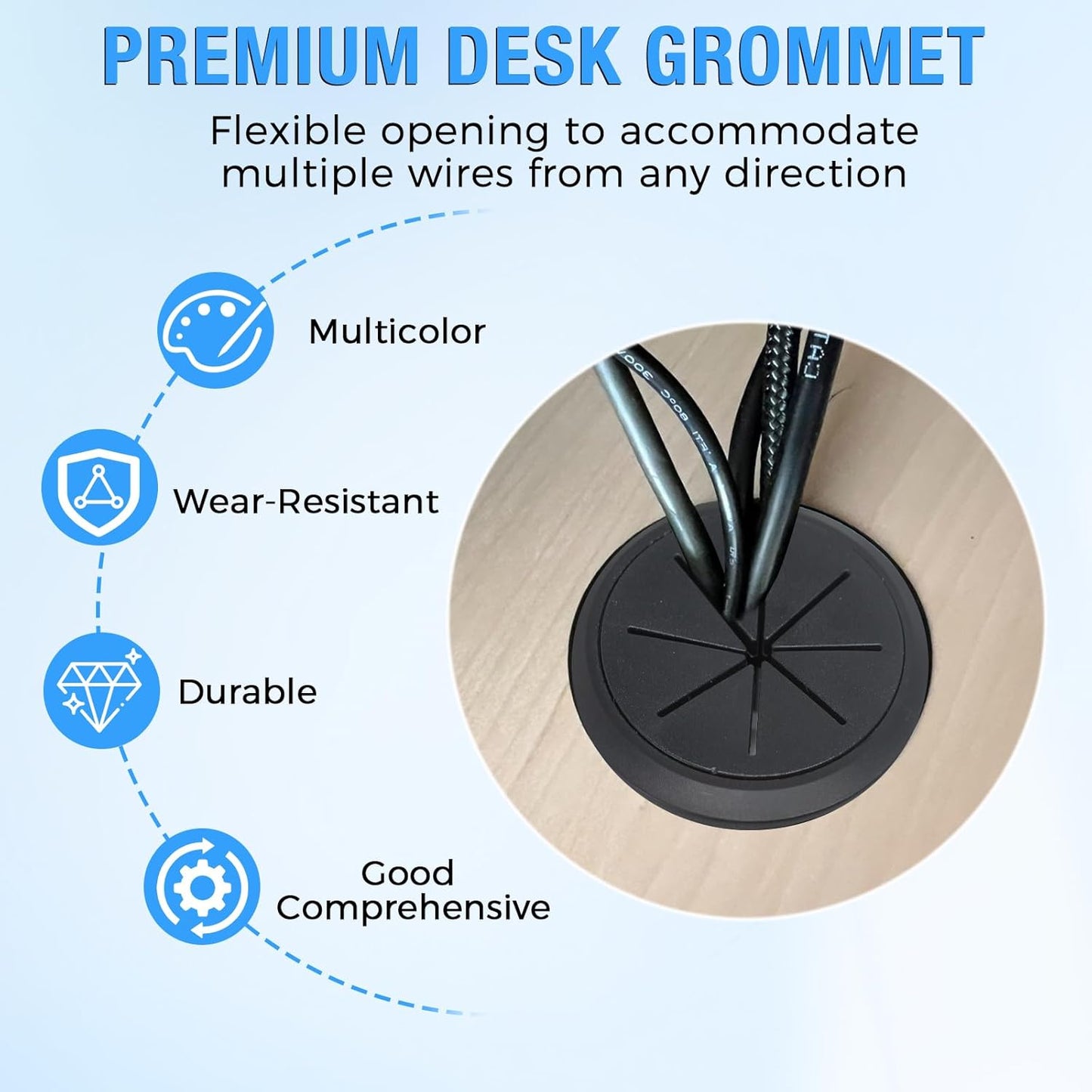 Desk Grommet 2-1/16" (53 mm), Desk Hole Cover for Cables Dark Grey, Cable Grommet ABS Plastic, Desk Hole Grommet for Office and Home Table Cable, Detachable & Flexible Cable Cord Organizer-2 Pcs