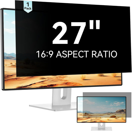27 Inch Computer Privacy Screen for 16:9 Aspect Ratio Widescreen Monitor - Removable Anti Glare Blue Light Filter, Computer Privacy Shield