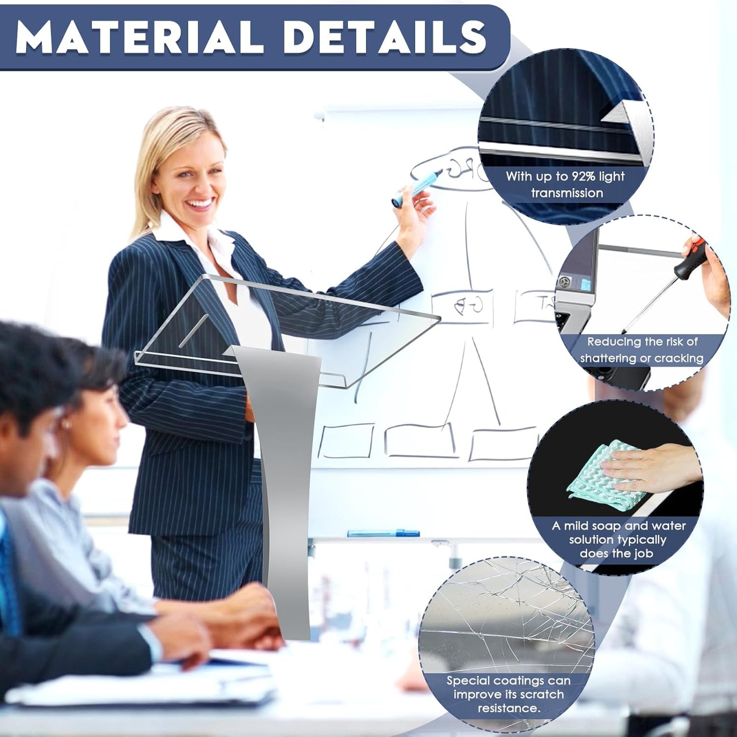 45" Acrylic Podium Stand, Ultra Clear Iron Pulpits for Churches, Modern Podium Lectern for Church, Conference, Speech, Classroom, 44.9"H x 23.6"L x 15.7"W (Silver)