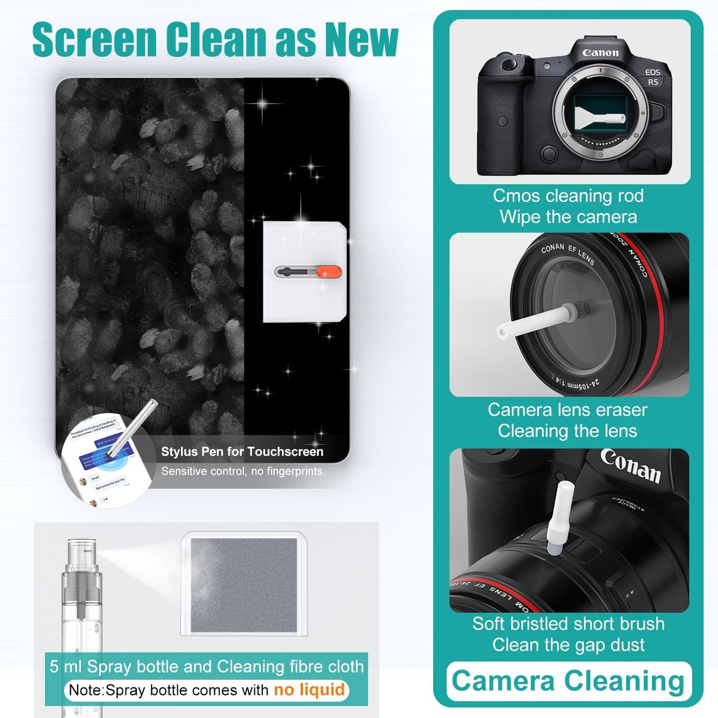 VICHYIE Keyboard Cleaning Kit with Brush, Computer Laptop Cleaner Kit, Phone Cleaning Tool, Multi-Function Cleaner Kit for Earbuds, Cellphones, PC, Screens, Camera Lens, Electronics Devices (White)