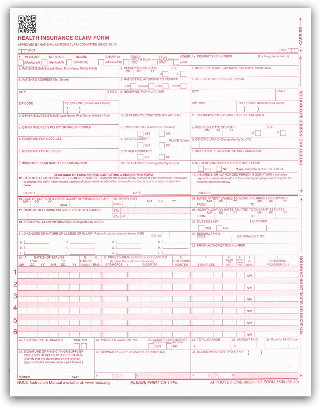 NextDayLabels - CMS 1500 / HCFA 1500 Insurance Claim Forms - Laser/Ink-Jet Compatible (New Version 02/12) Letter Size 8-12" x 11", 500 Sheets Per Pack