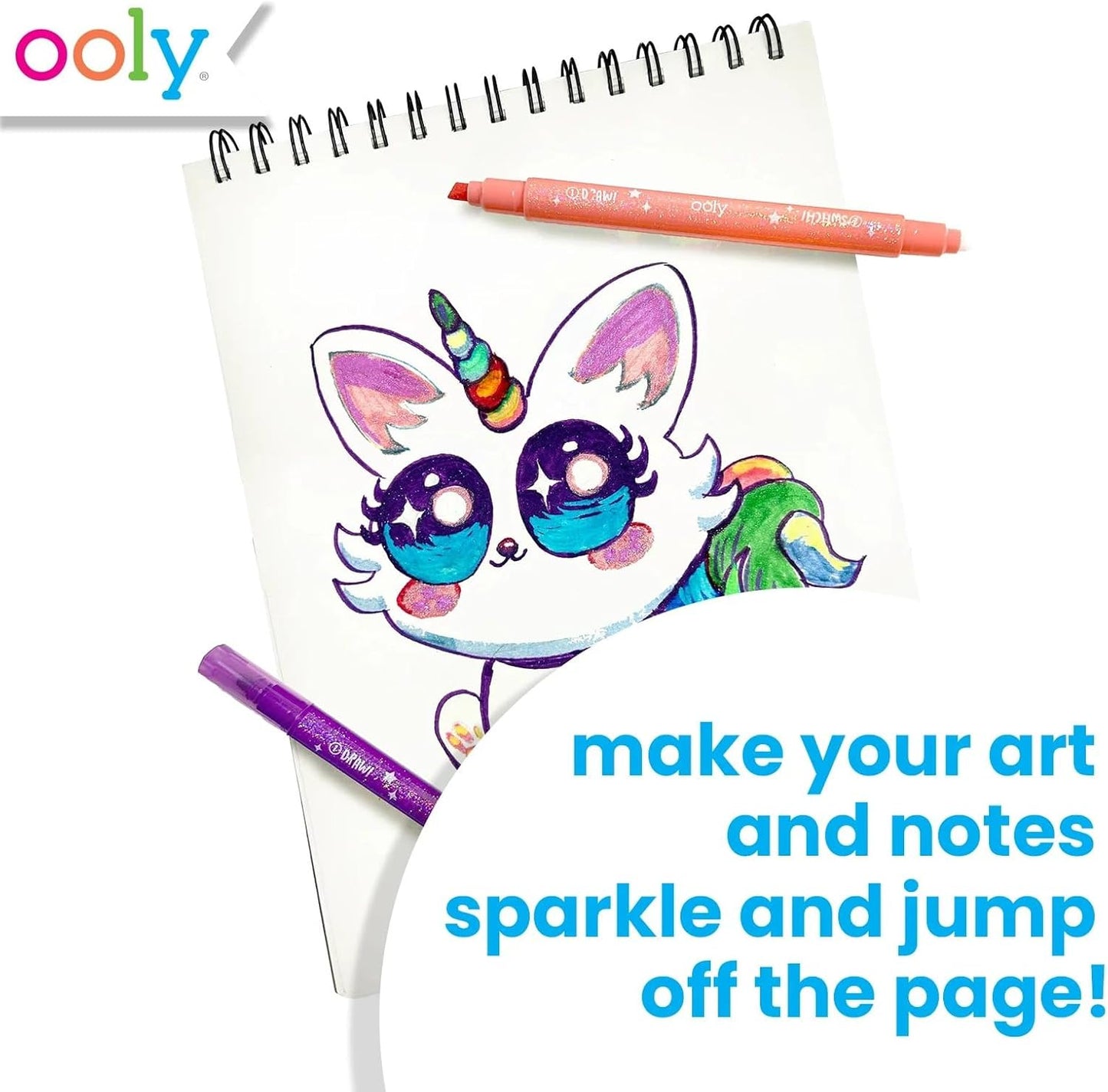 Ooly 12 Pack Sparkle Switch-eroo Color Changing Markers, Double Ended Chisel Tip Color Change Markers for Art Back to School Supplies, Drawing and Stationery Sets