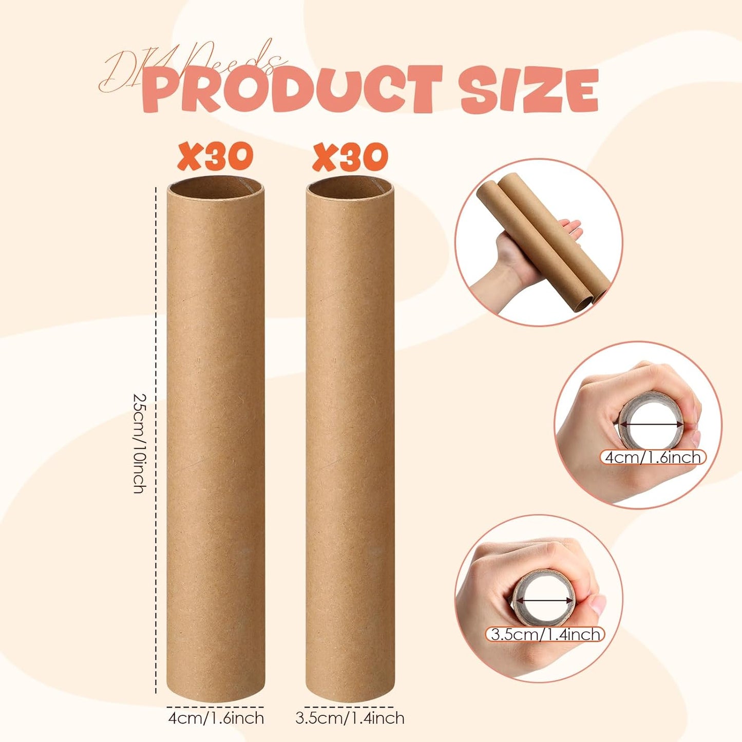 60 Pcs Cardboard Tubes for Craft 2 Size Empty Paper Towel Rolls Cardboard Toilet Paper Tubes Bulk for Classroom DIY Projects(Cowhide,1.4 x 10 Inch, 1.6 x 10 Inch)