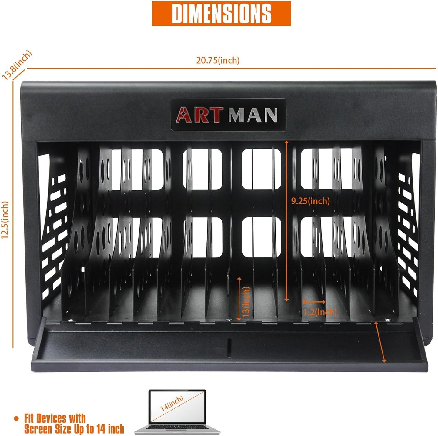 16 Device Charging Station for Laptops/Tablets/iPads/Chromebooks,16 Bay Wall-Mount Lockable Charging Cabinet with Cable Management & Power Organization,Fully Assembled Storage Cart(16 Bay-Black)