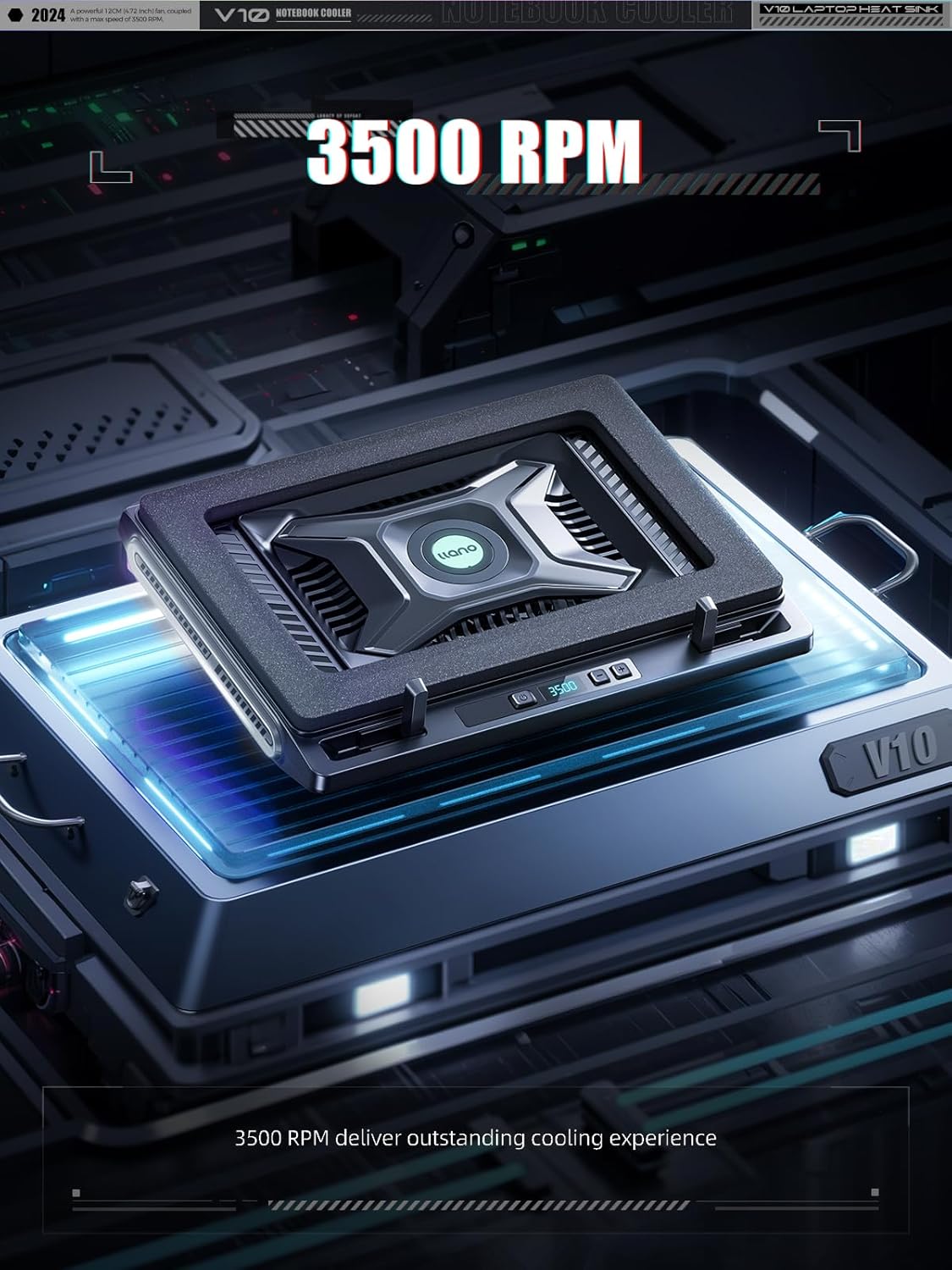 llano Laptop Cooler, Gaming Laptop Cooling Pad with 3500RPM Turbofan, 4.72 Inch External Fan Laptop Stand, Adjustable Variable Speed, Button Control, Seal Foam for Rapid Laptop13-17.3in, V10, Black