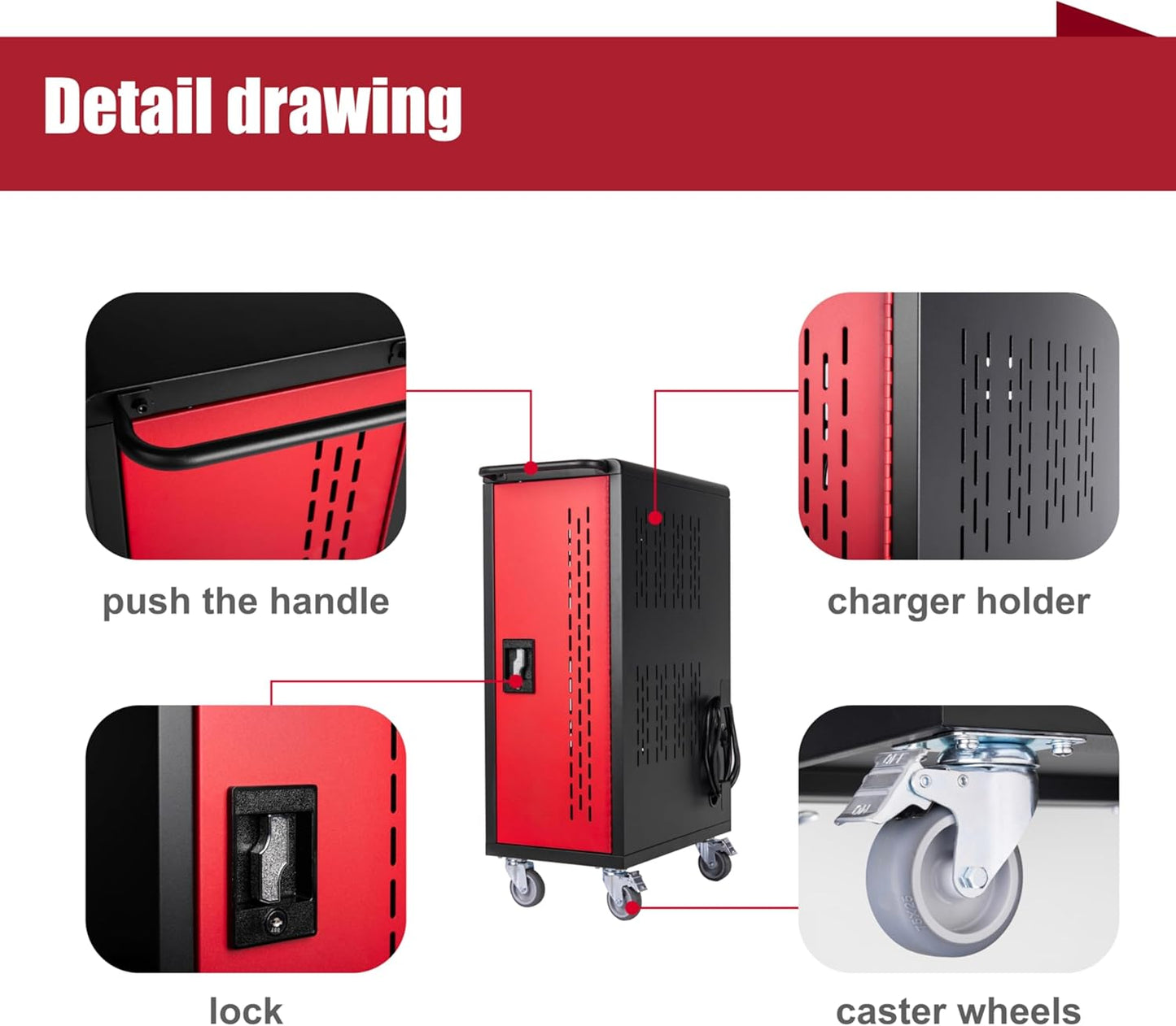 16 Device Mobile Charging Station for Laptops/Tablets/iPads/Chromebooks,16 Bay Lockable Charging Cabinet with Cable Management & Power Strip Included, School Charging Storage Carts,Easy Assembly