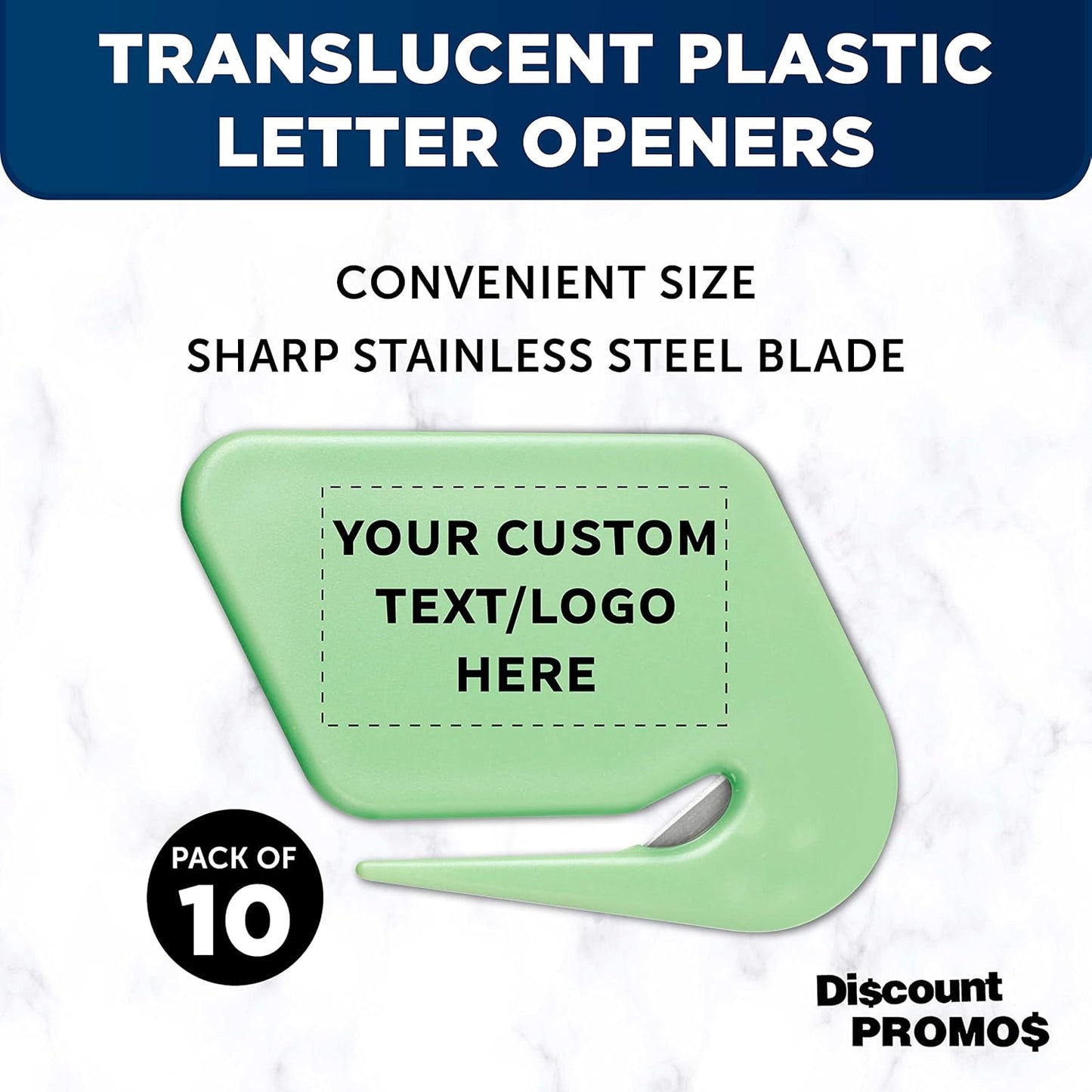 Custom Translucent Plastic Letter Openers Set of 10, Personalized Bulk Pack - Perfect for Home or Office - Green