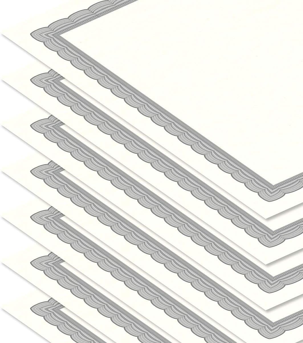Executive Gray & White Parchment Certificate Papers - Pack of 100, Laser & Inkjet Printer Compatible, For Office, Business Awards, Graduation, School Diplomas, 8-1/2" x 11" on 60 lb. Text Stock