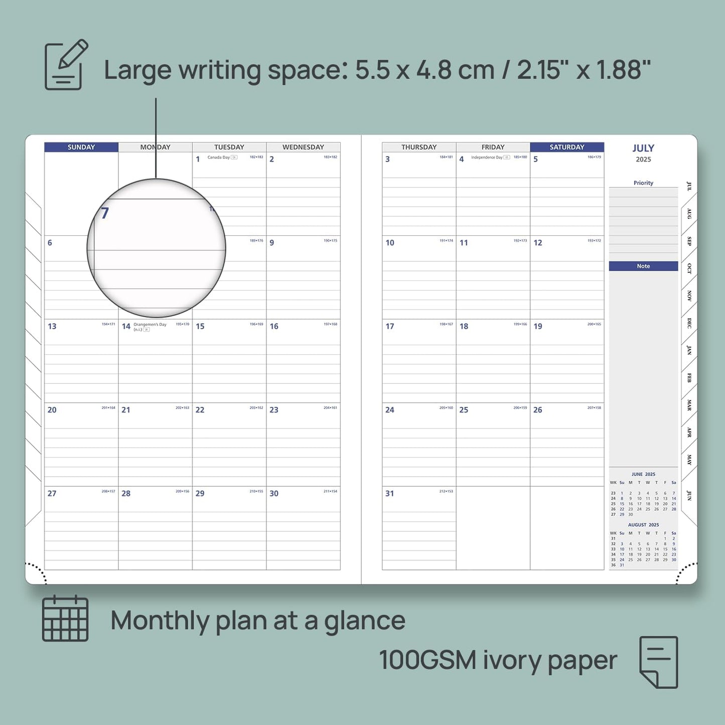 POPRUN Academic Planner 2025-2026, 8.5'' x 11.25'', Quarter-Hourly Appointment Book (July 2025-June 2026) with PU Leather Soft Cover, Dual Pockets, Monthly Tabs, 100GSM Thick Paper - Pacific Green