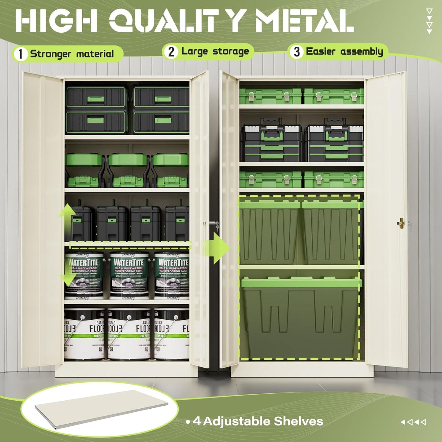 SUNCROWN 72" Metal Storage Cabinet - Heavy-Duty Metal Garage Cabinet with 4 Adjustable Shelves & 2 Doors for Tools, Office, Home, Workshop,Warm Grey