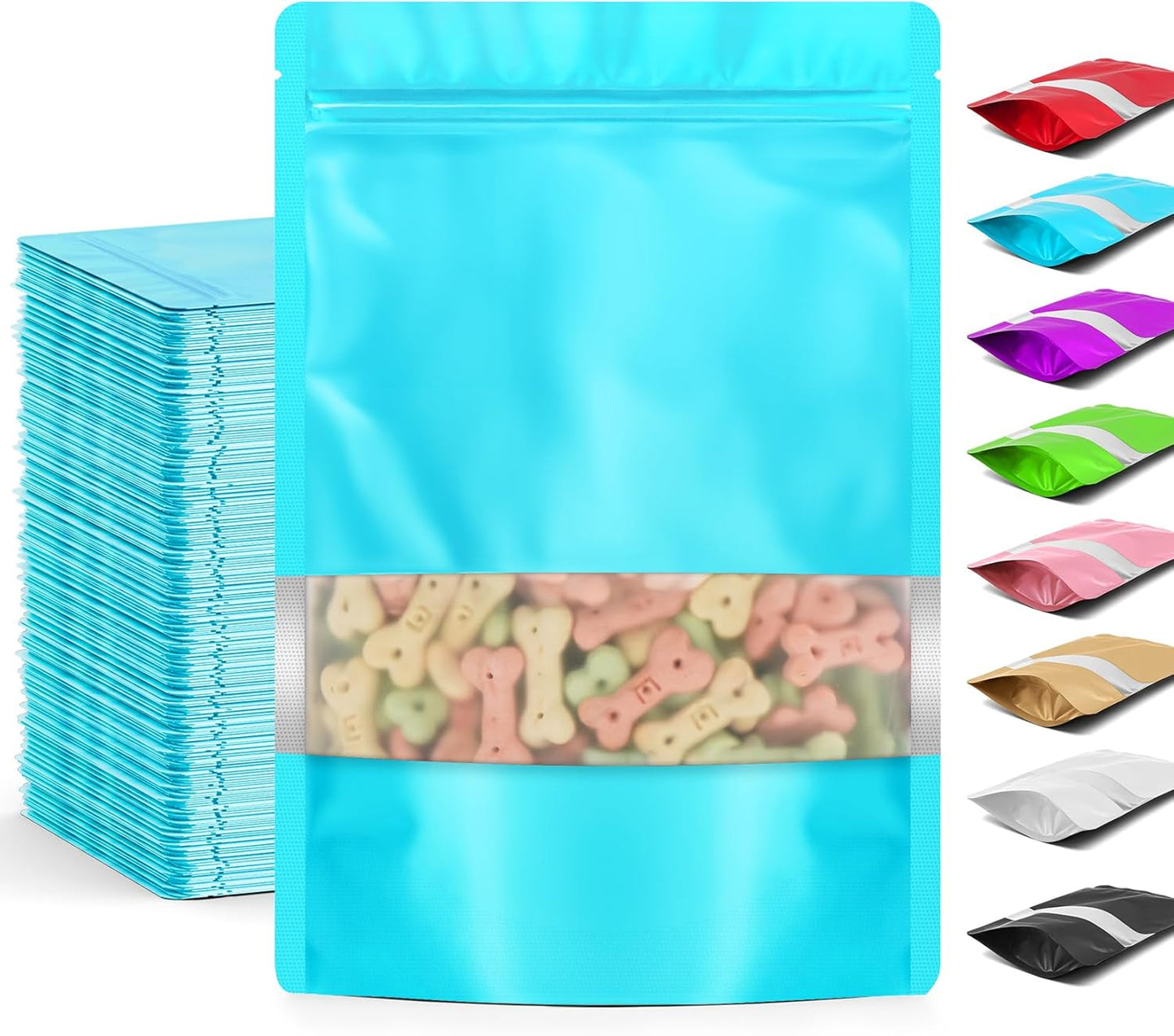 Funfery 100 Pcs Smell Proof Packaging Bags,Mylar Clear Bags for Food Storage,Sealable Bag for Packaging,Stand Up Pouches with Window,ReSealable Bag for Small Business,Cookies,Candy(Blue,4x6in)