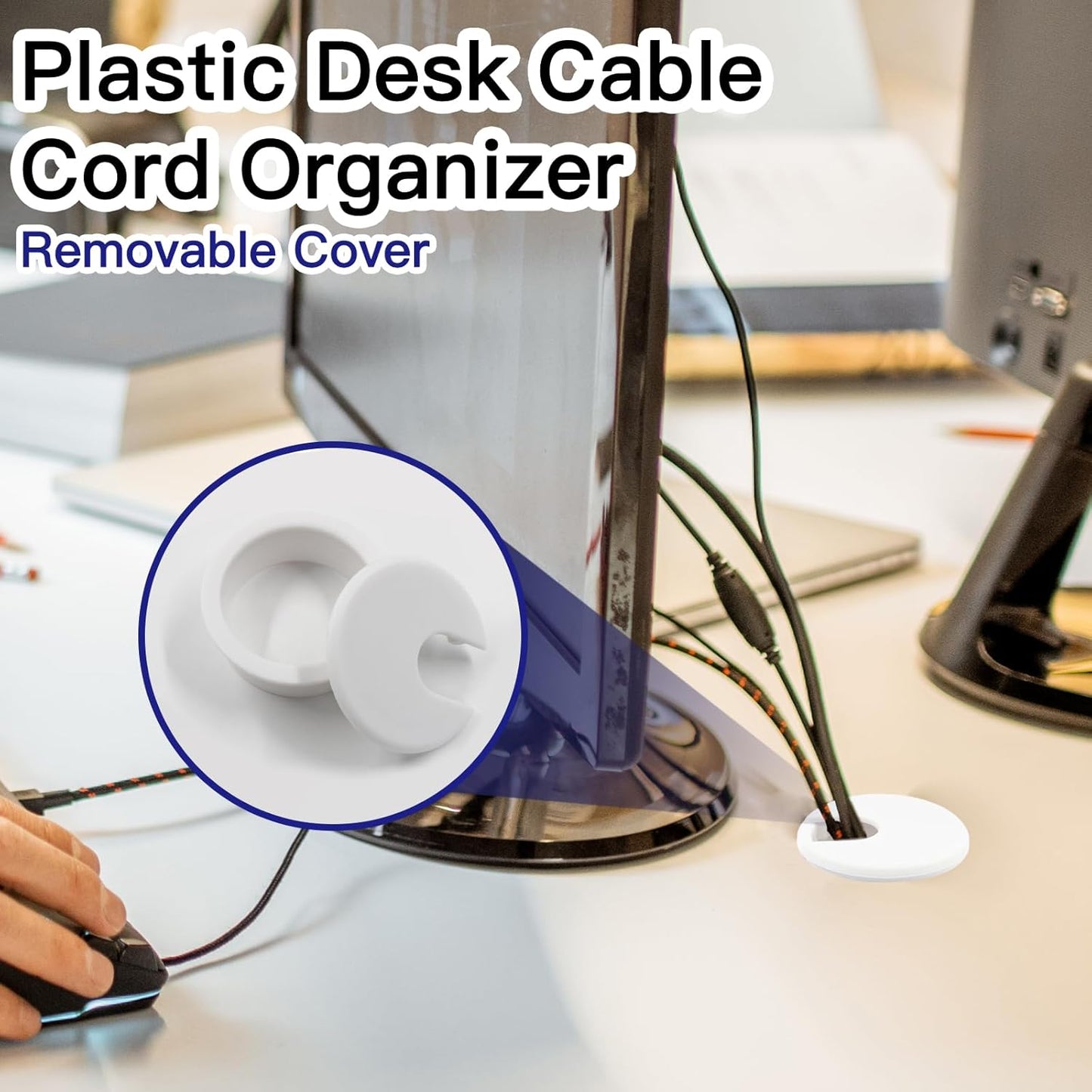 2pcs 2 Inch Desk Grommet, Plastic Hole Cover, White Cable Cover, Grommet for Wire Cord Organizing
