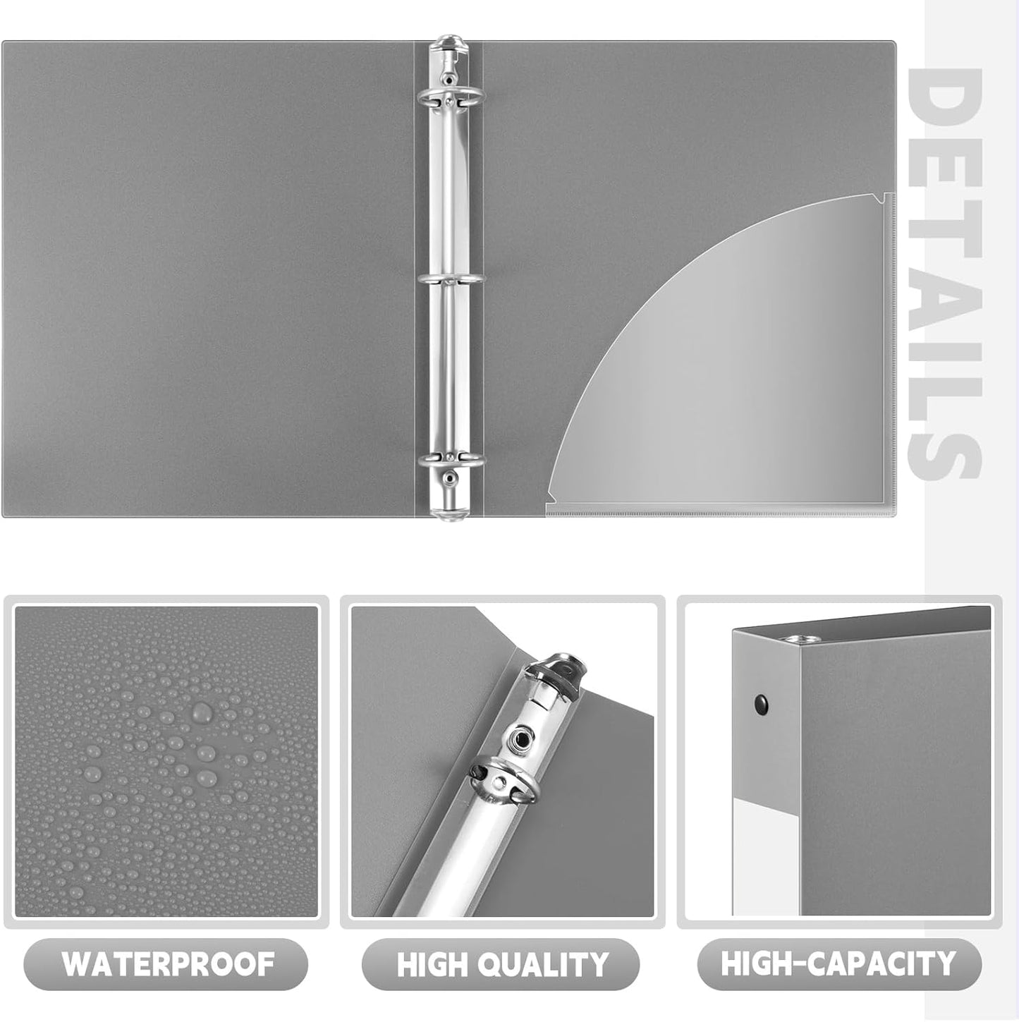 36 Pcs 1 Inch 3 Ring Plastic Binder Flexible Binders Bulk Fits Letter Size 8.5'' x 11'' Paper Holds up to 225 Sheets with 1 Pockets Versatile Binder for School Office Home (Gray)