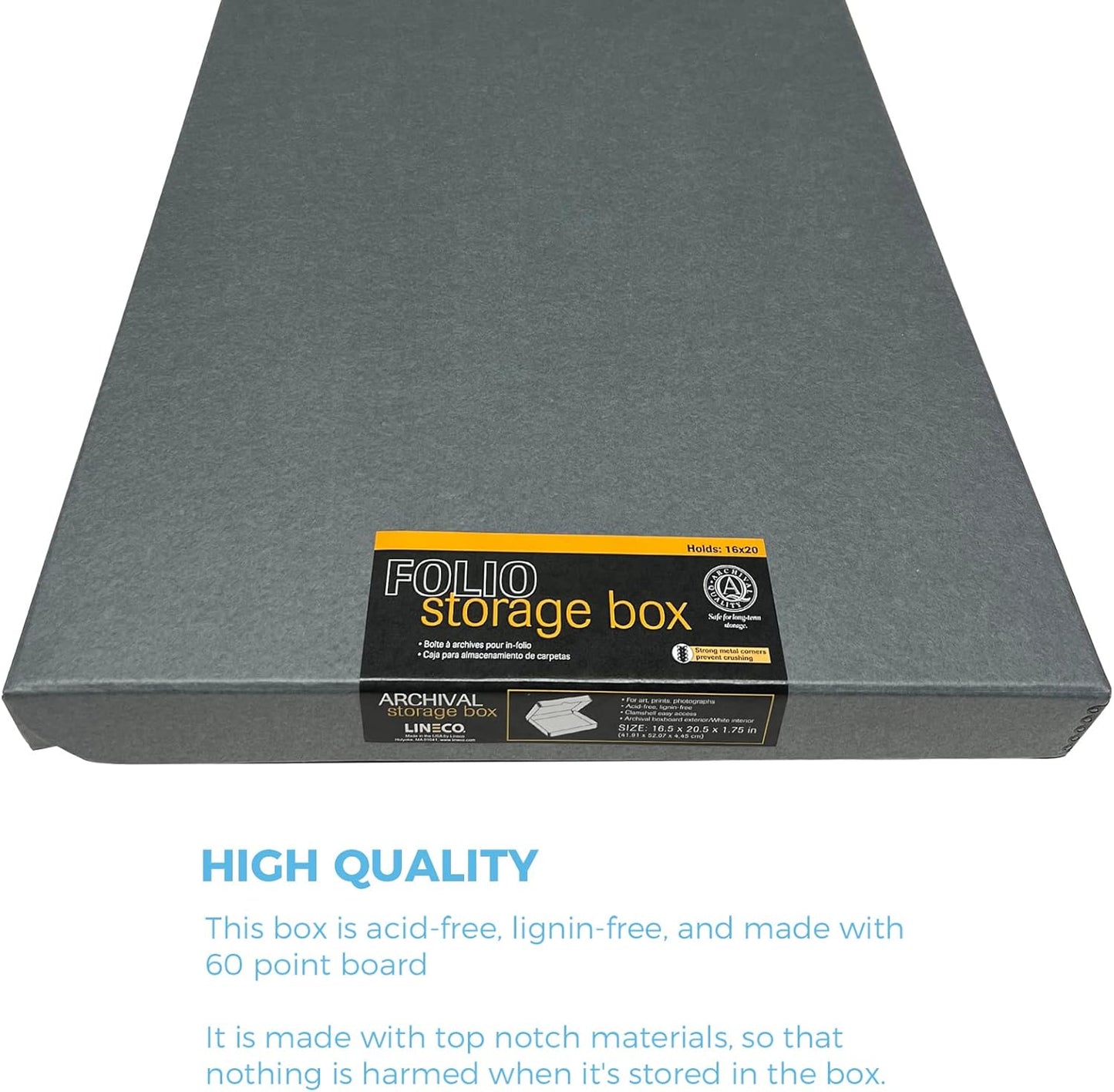 Lineco Folio Storage Box, Clamshell Design with Metal Edge. 16.5x20.5x1.75 Inches, Archival Boxboard, Preserve Photos, Cards, Magazines, Documents, Art, Ephemera, Family Records, Gray, Pack of 1