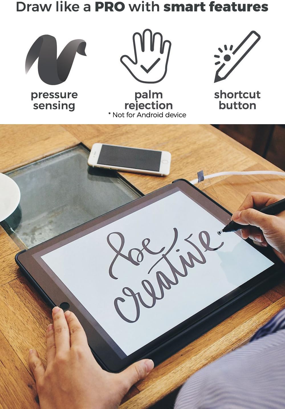 SonarPen: Pressure Sensitive Stylus Pen, with Palm Rejection and Shortcut Button. Battery-Less. Compatible with Apple iPad/iPhone/Android/Switch/Chromebook (Purple)