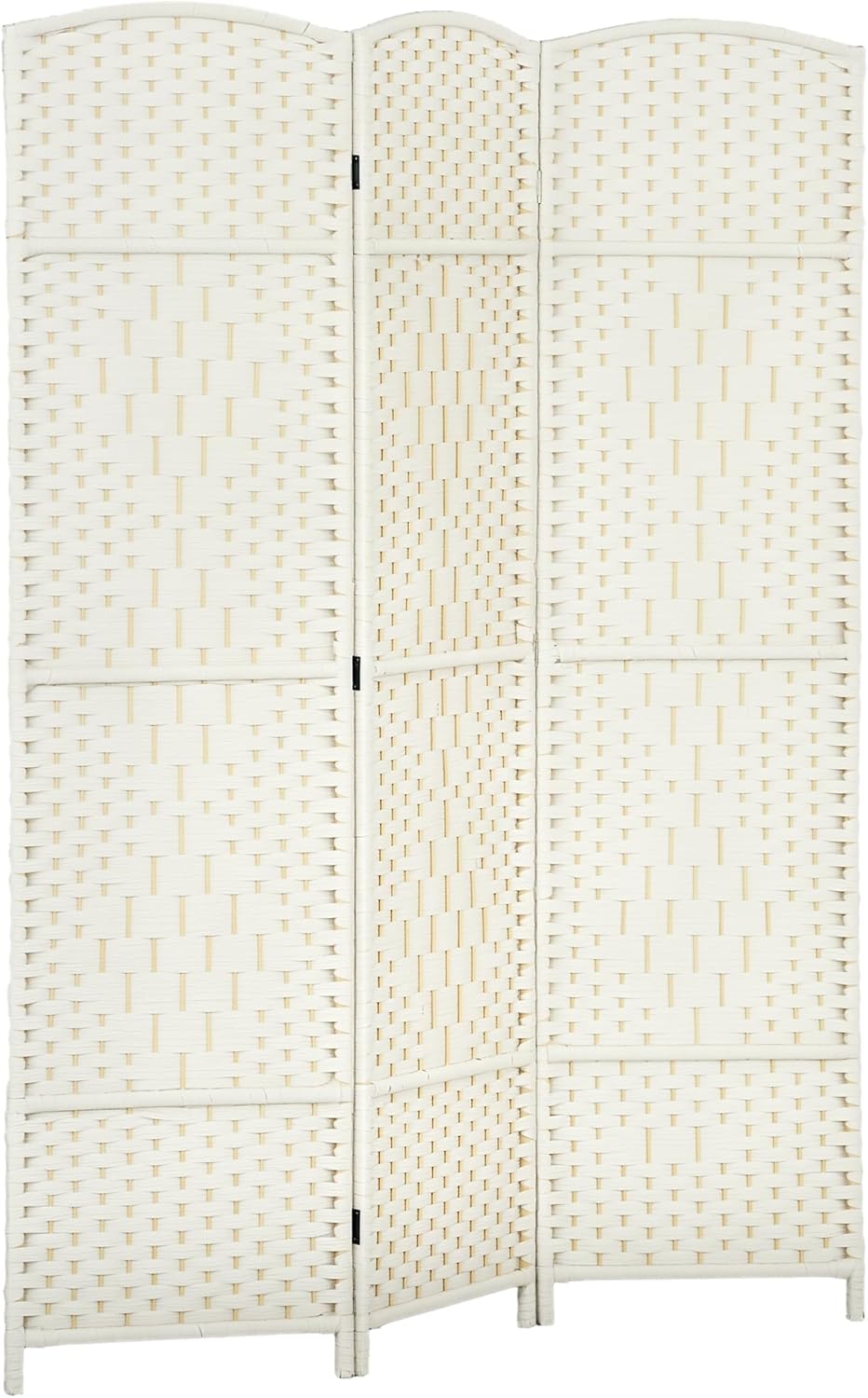 HOMCOM 3 Panel Room Divider, 6' Tall Folding Privacy Screen, Hand-Woven Freestanding Wall Partition for Home Office, Bedroom, White