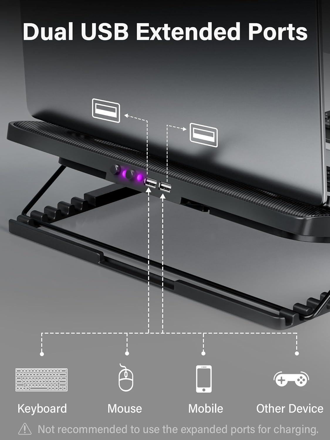 Kootek Laptop Cooling Pad, Laptop Cooler with 5 Quiet Fans for 12"-17" Computer PC Notebook Gaming Laptop Fan, Height Adjustable Laptop Cooling Stand Laptop Accessories (Purple)