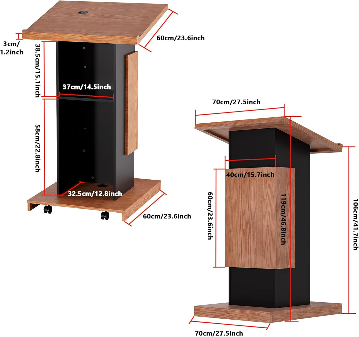 Podium Stand with Lockable Wheels,Wood Lectern,15MM Particle Board,Church Pulpit with Storage, Mic Stand Space,Wooden Podium for Restaurants,Churches,Seminars and Schools (Original)