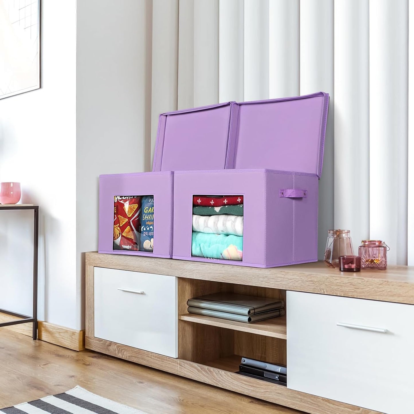 Univivi Foldable Fabric Storage Boxes Large Storage Bins with Lids [4-Pack] Collapsible Storage Cubes Organizer Containers Organization Baskets for Home, Bedroom, Closet (Purple, 17“ x 12” x 12")