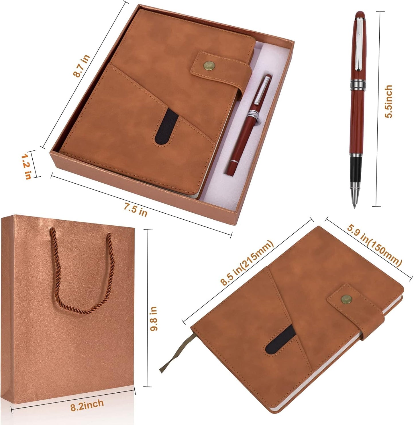 A5 Lined Leather Journal Notebook,Hardcover Journal Set with Pen and Gift Box,100Pages 100gsm Thick Ruled Paper Daily Diary for Men Women School,Travel,Business,Work,Writing 5.9" X 8.4"