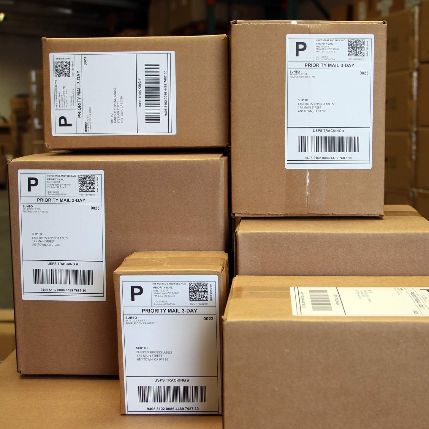 Buhbo 4" x 6" Direct Thermal Labels - Perforated BPA Free - Compatible with Zebra & Rollo Printer - Commercial Grade Shipping (4000 Fanfold Labels - 2 Stacks of 2000)
