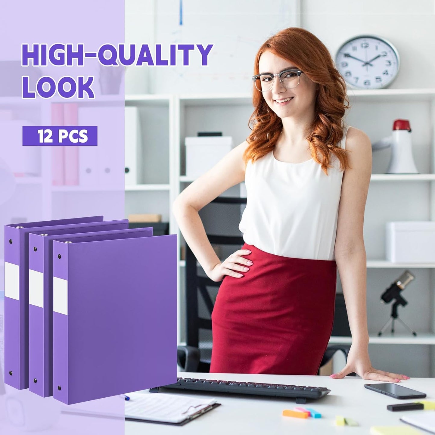 12 Pcs 1 Inch 3 Ring Plastic Binder Flexible Binders Bulk Fits Letter Size 8.5'' x 11'' Paper Holds up to 225 Sheets with 1 Pockets Versatile Binder for School Office Home (Purple)