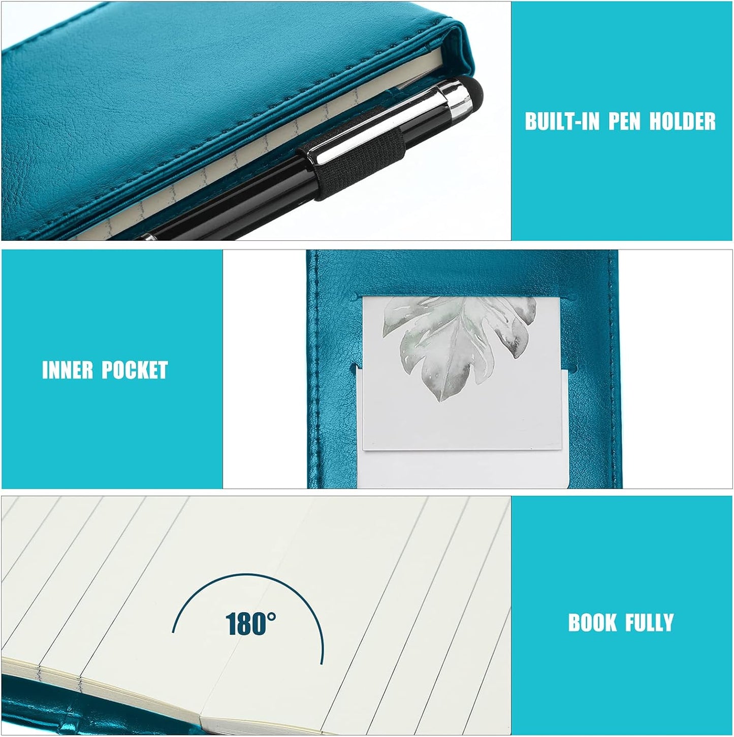 Outus 10 Pcs Pocket Notebook with Pen Set Included Mini Pocket Notepad Holder with 50 Lined Sheets, Metal Pen, 8 Pcs 3 x 5 Inch Memo Book Refills, 30 Lined Paper Per Note Pad (Sky Blue)