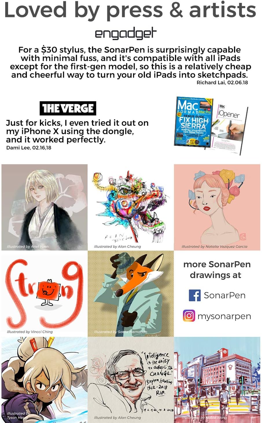 SonarPen: Pressure Sensitive Stylus Pen, with Palm Rejection and Shortcut Button. Battery-Less. Compatible with Apple iPad/iPhone/Android/Switch/Chromebook (Purple)