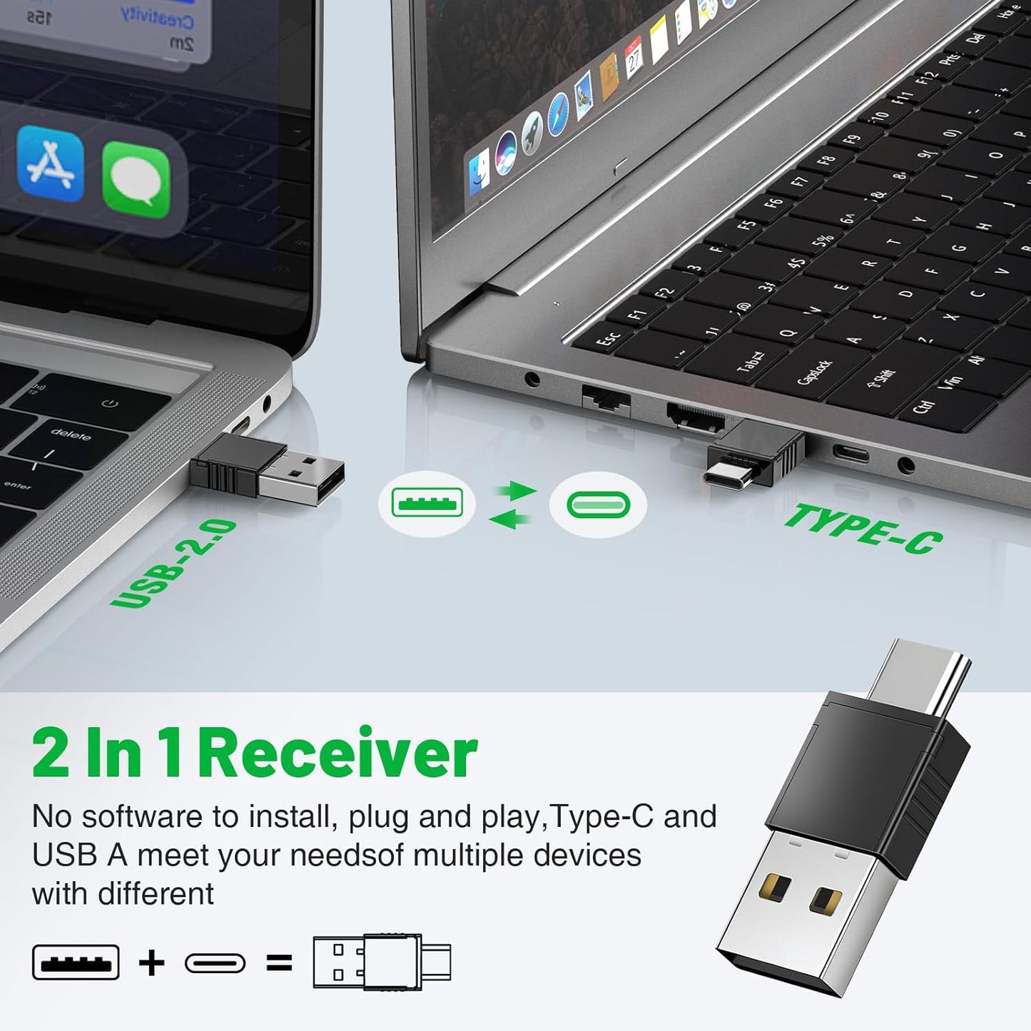 Presentation Clicker for Powerpoint with Green Light Pointer, 2-in-1 USB Type C Rechargeable Wireless Clicker with Hyperlink Volume Control, Pointer for Presentations Support Mac Windows